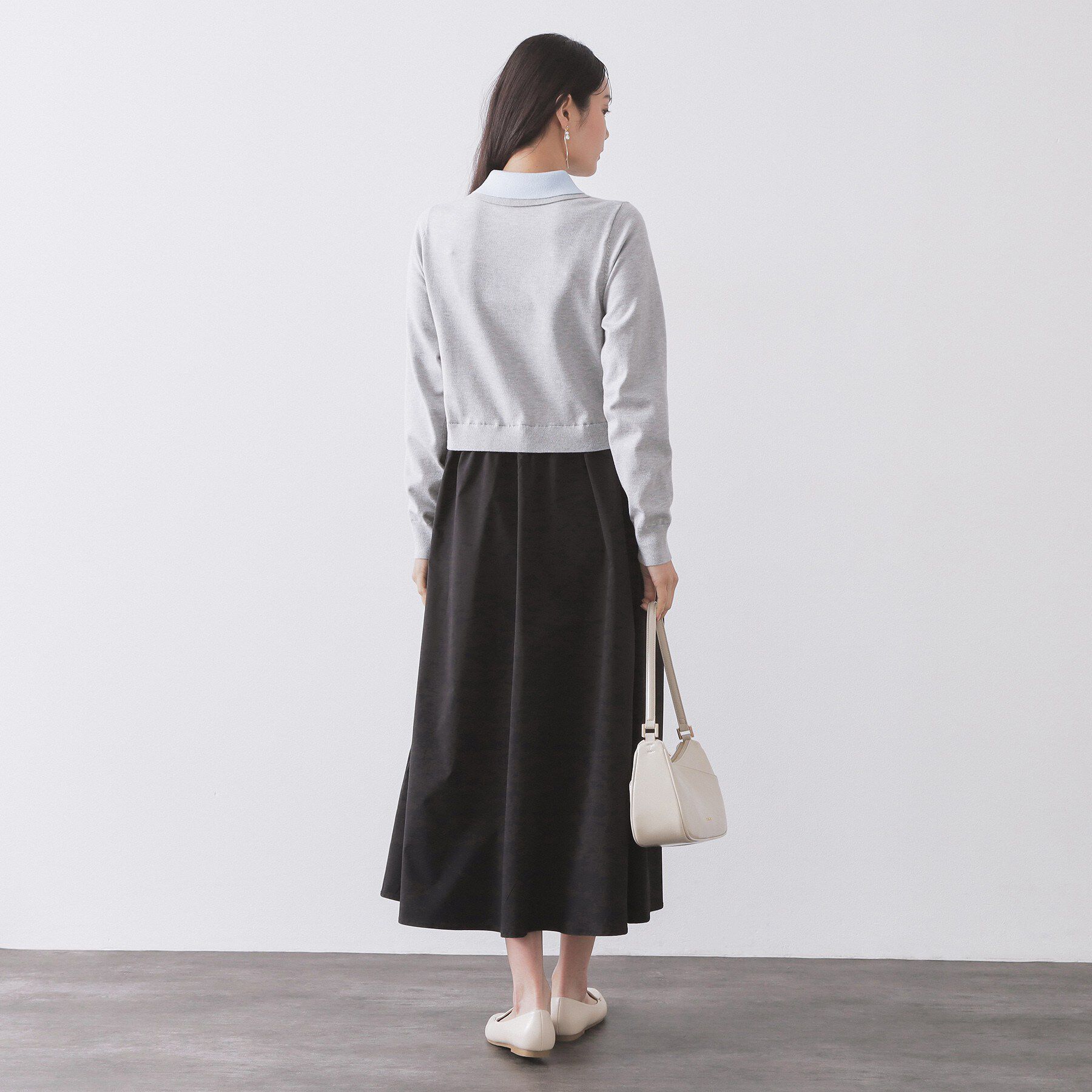 OPAQUE.CLIP「ダブルポロ衿ニットドッキングワンピース【洗濯機OK】」|ワンピース|