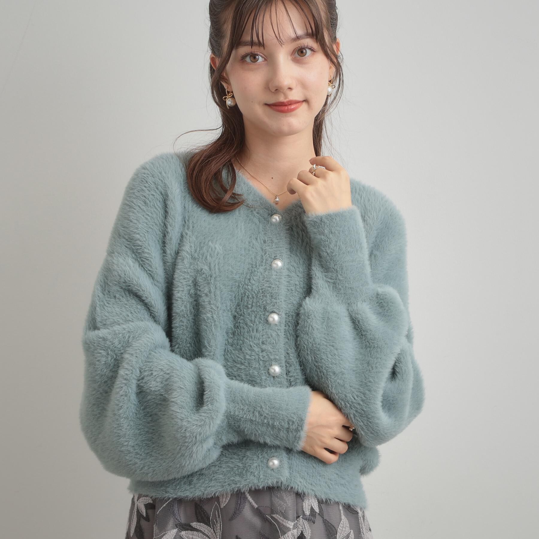 Couture broach「【ふわふわ/前後2WAY】フェザーカーディトップス」|カーディガン|ミントグリーン(02