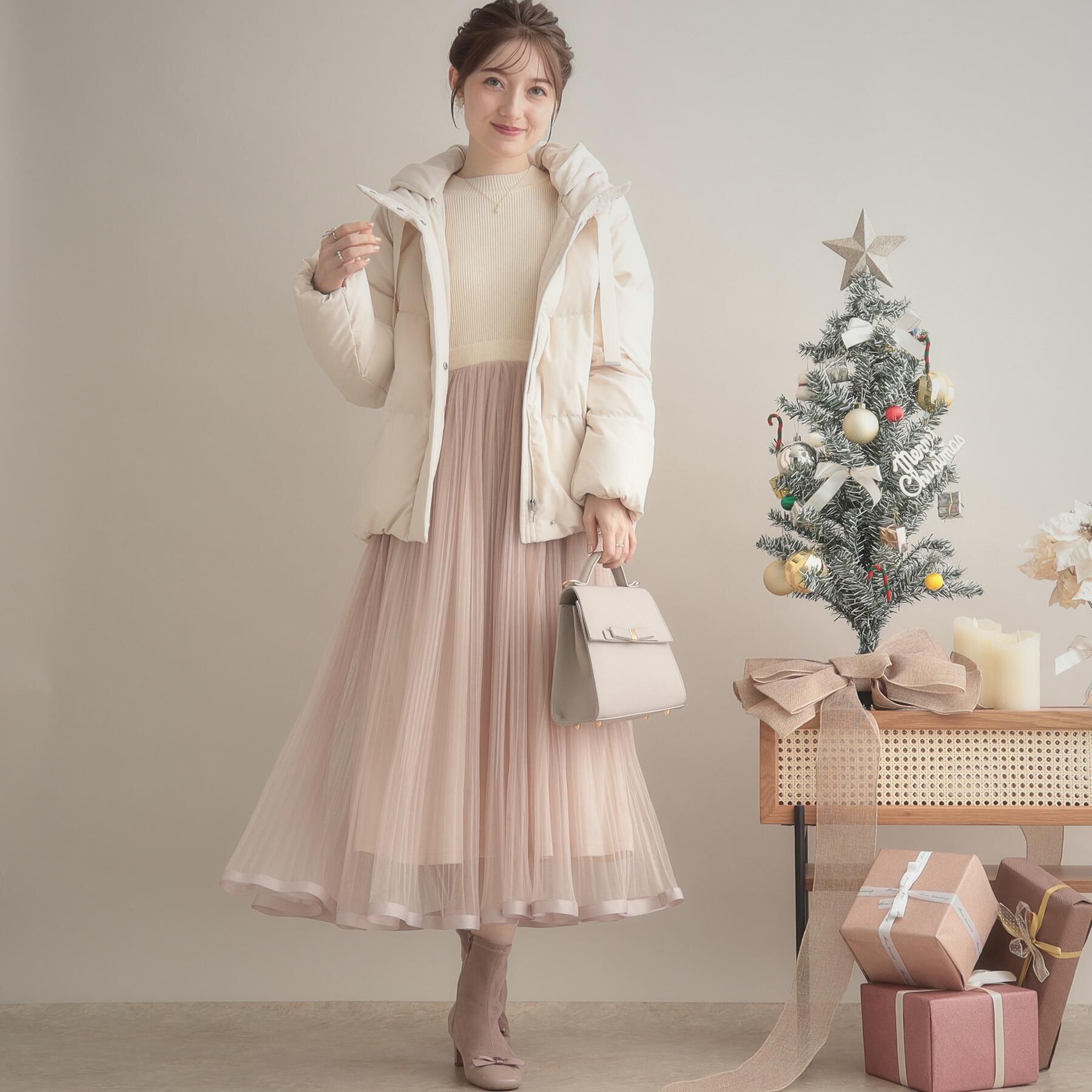 Couture broach「【S-LL/キラキラリブニット】チュールドッキング ワンピース」|ワンピース|