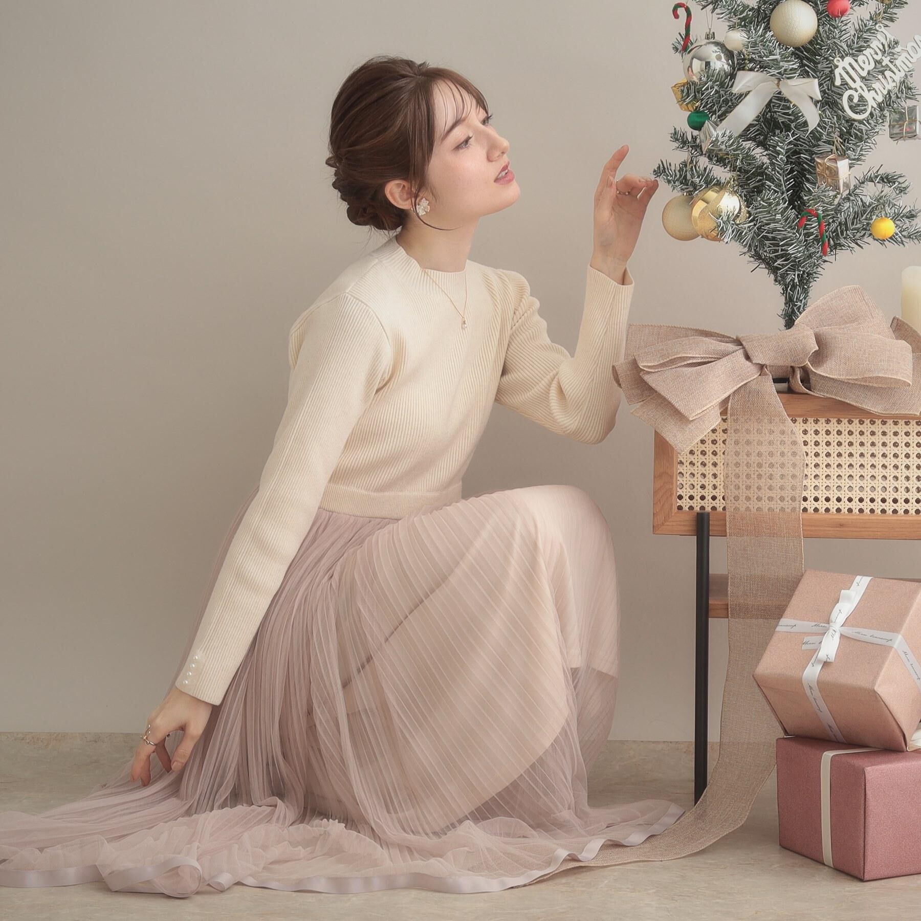 Couture broach「【S-LL/キラキラリブニット】チュールドッキング ワンピース」|ワンピース|