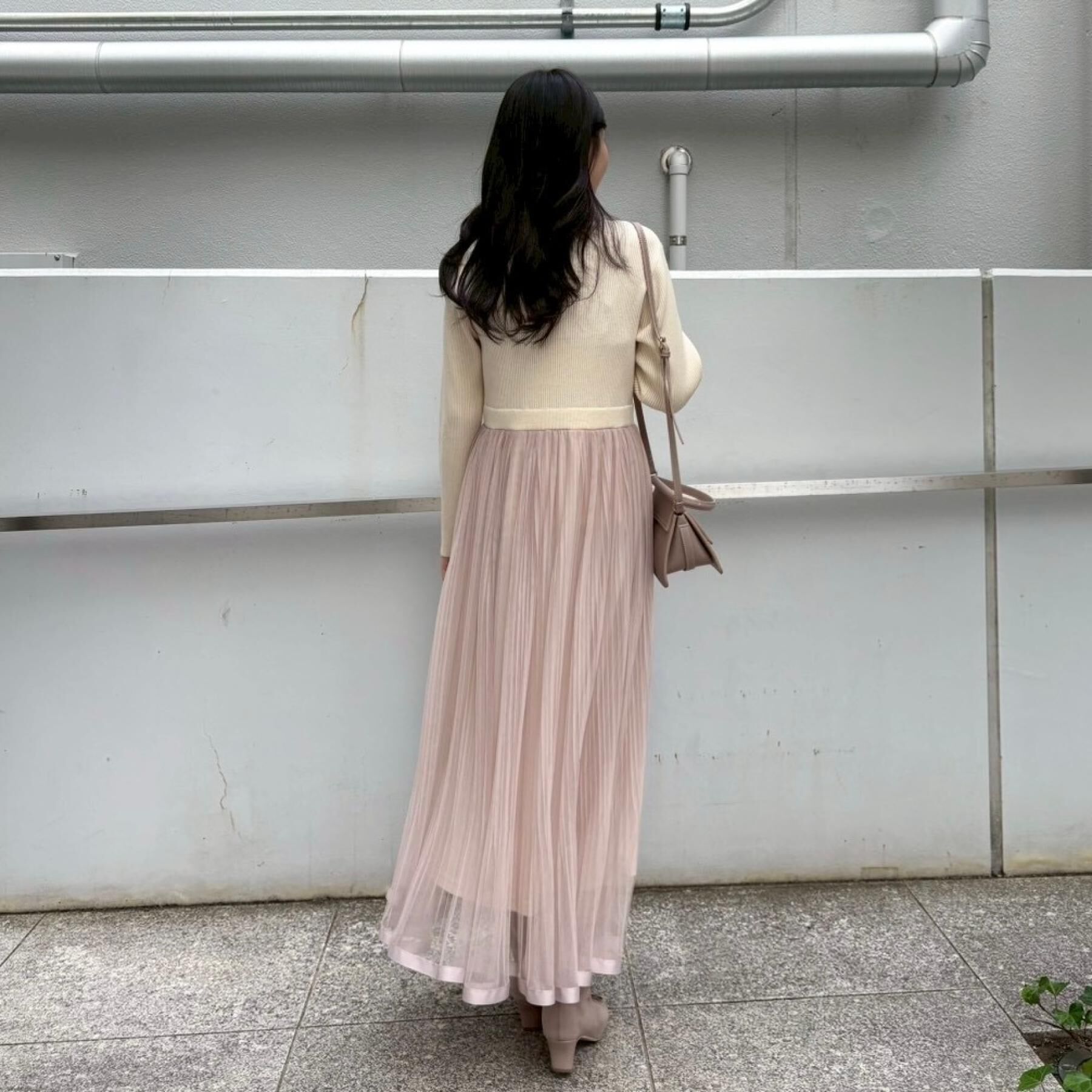 Couture broach「【S-LL/キラキラリブニット】チュールドッキング ワンピース」|ワンピース|