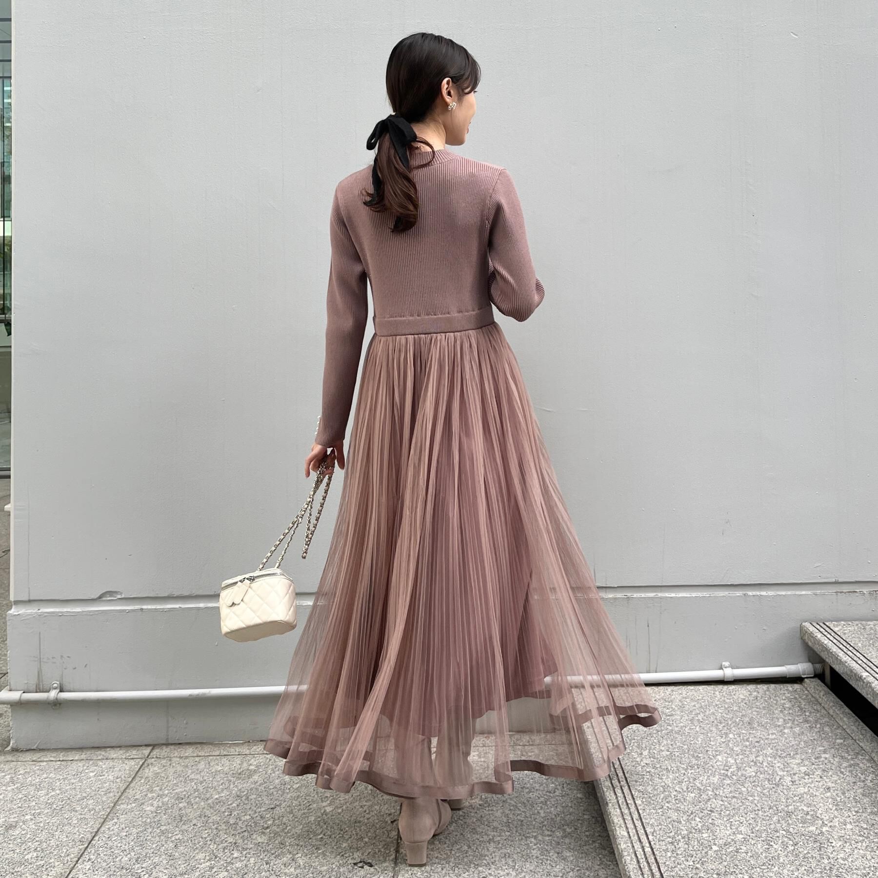 Couture broach「【S-LL/キラキラリブニット】チュールドッキング ワンピース」|ワンピース|