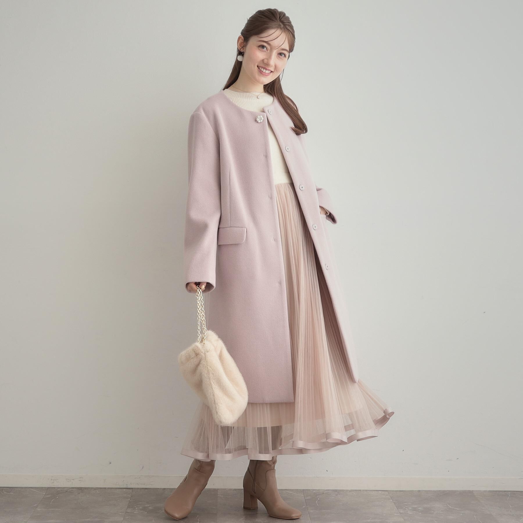 Couture broach「【S-LL/キラキラリブニット】チュールドッキング ワンピース」|ワンピース|