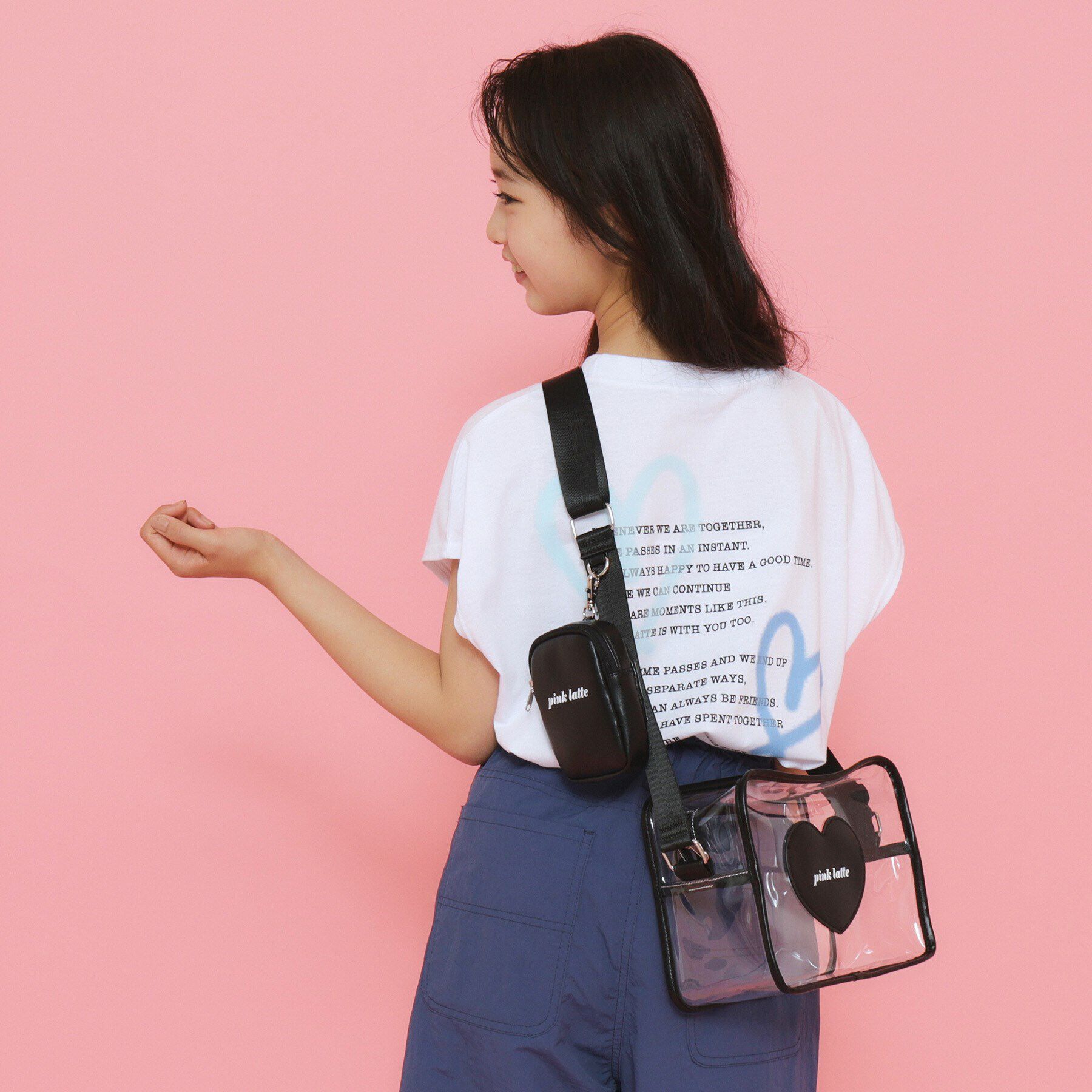 PINK-latte「ポーチ付きクリアショルダー」|ショルダー・メッセンジャー|ブラック(019)
