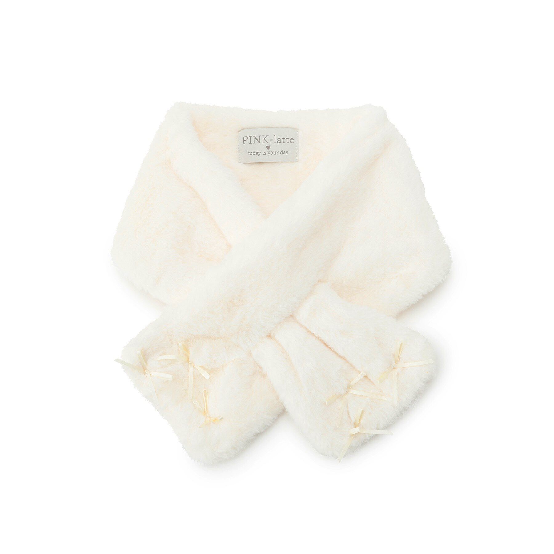 PINK-latte「リボン付きフェイクファーティペット」|マフラー|オフホワイト(003