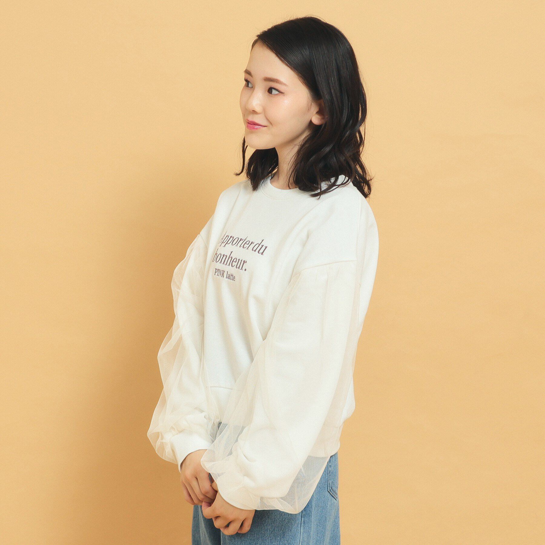 PINK-latte「袖チュールプルオーバー」|Tシャツ・カットソー|