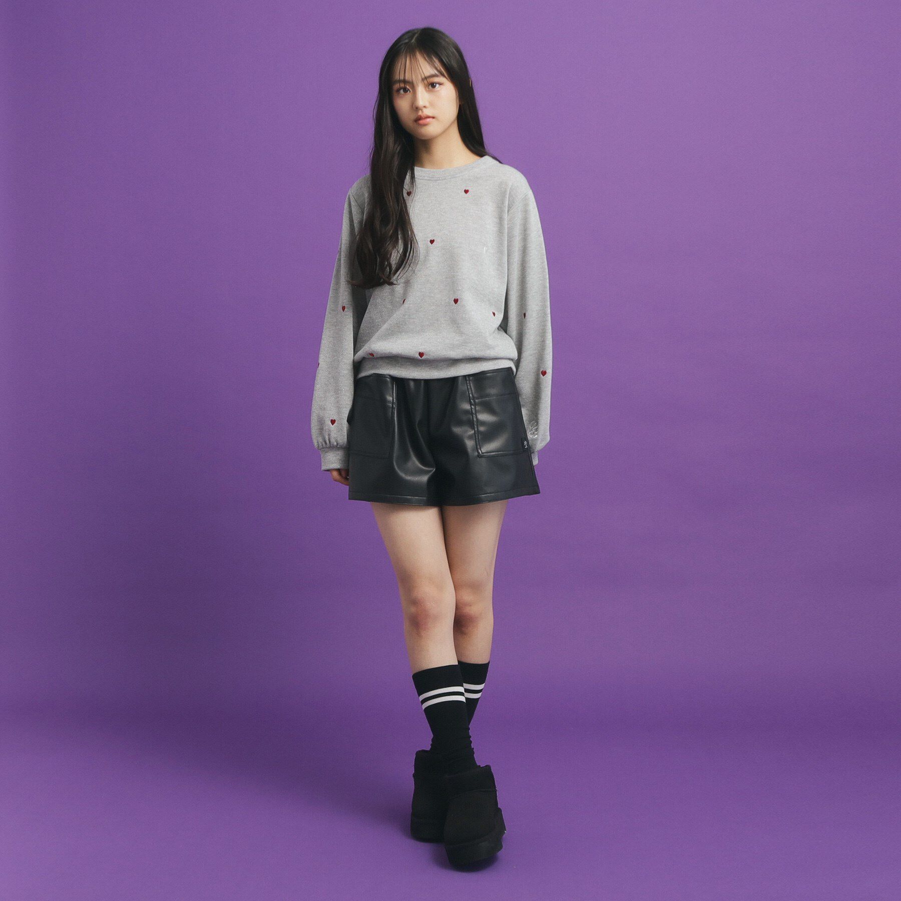 PINK-latte「合皮ショートパンツ」|キュロット|