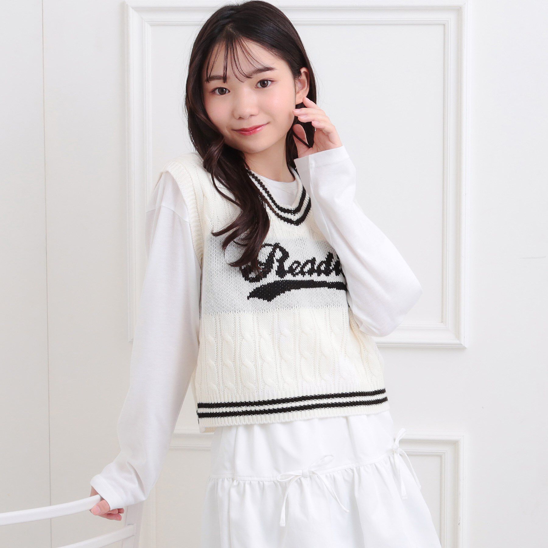 PINK-latte「【セットアイテム】ニットベスト＋ロンT」|ベスト・ジレ|