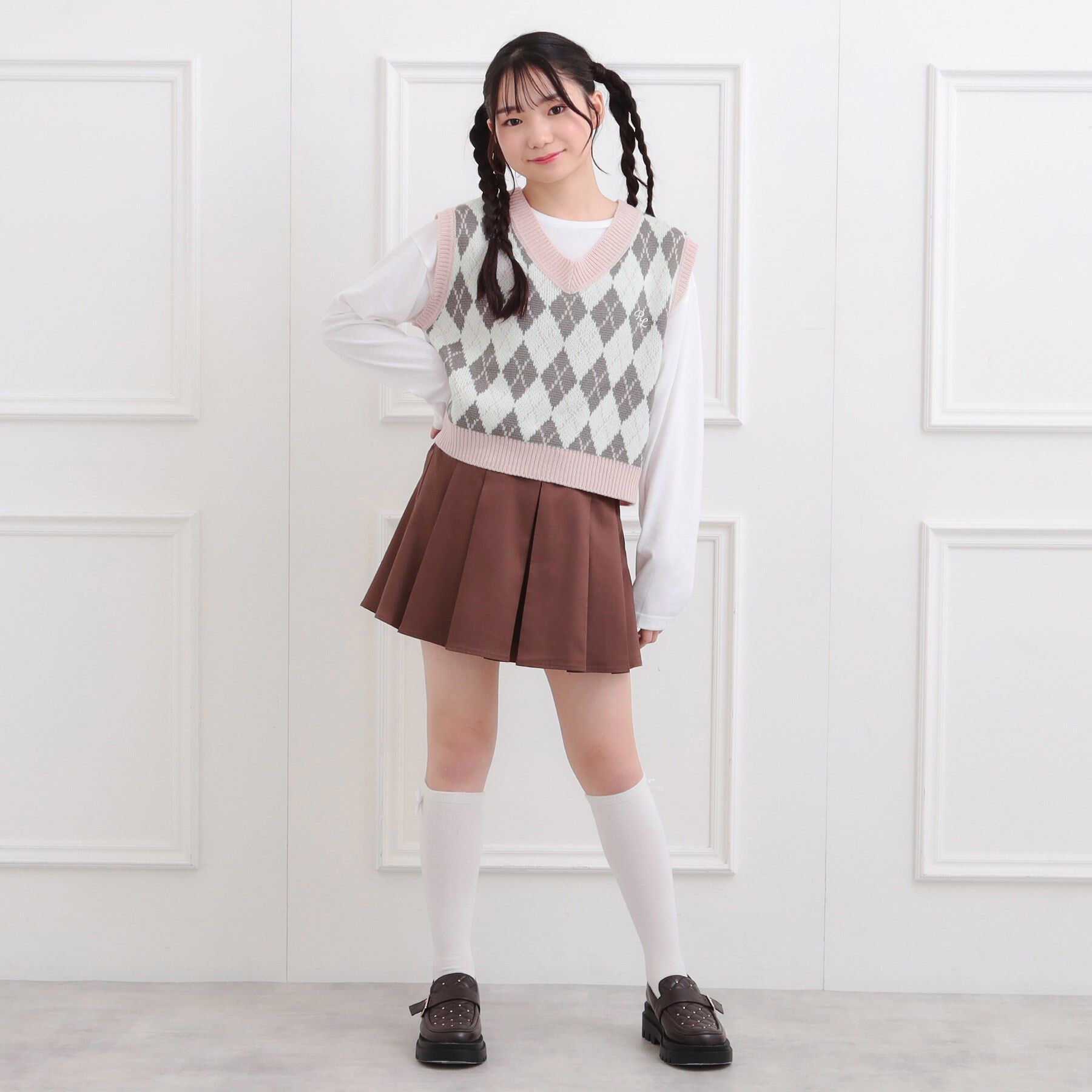 PINK-latte「【セットアイテム】ニットベスト＋ロンT」|ベスト・ジレ|