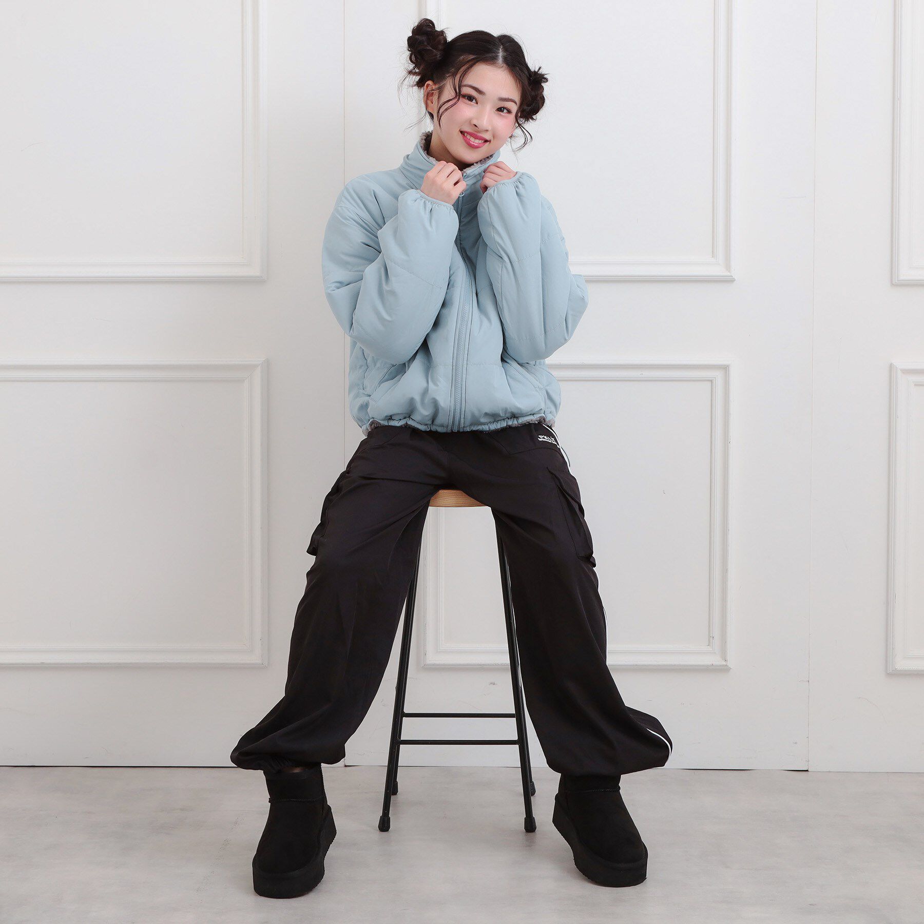 PINK-latte「ボアリバーシブルブルゾン」|ブルゾン・スタジャン|