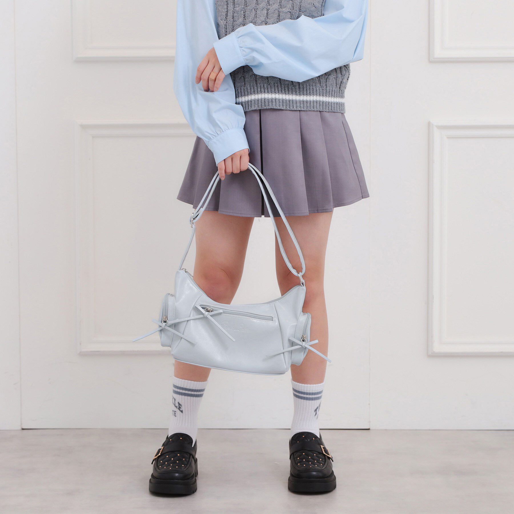 PINK-latte「細リボン2wayショルダー」|ショルダー・メッセンジャー|ブルー(091)