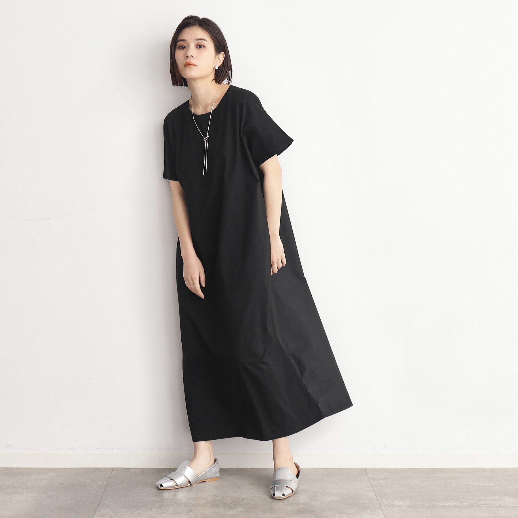 THE SHOP TK「バックギャザー切り替えワンピース【洗える】」|ワンピース|ブラック(019)