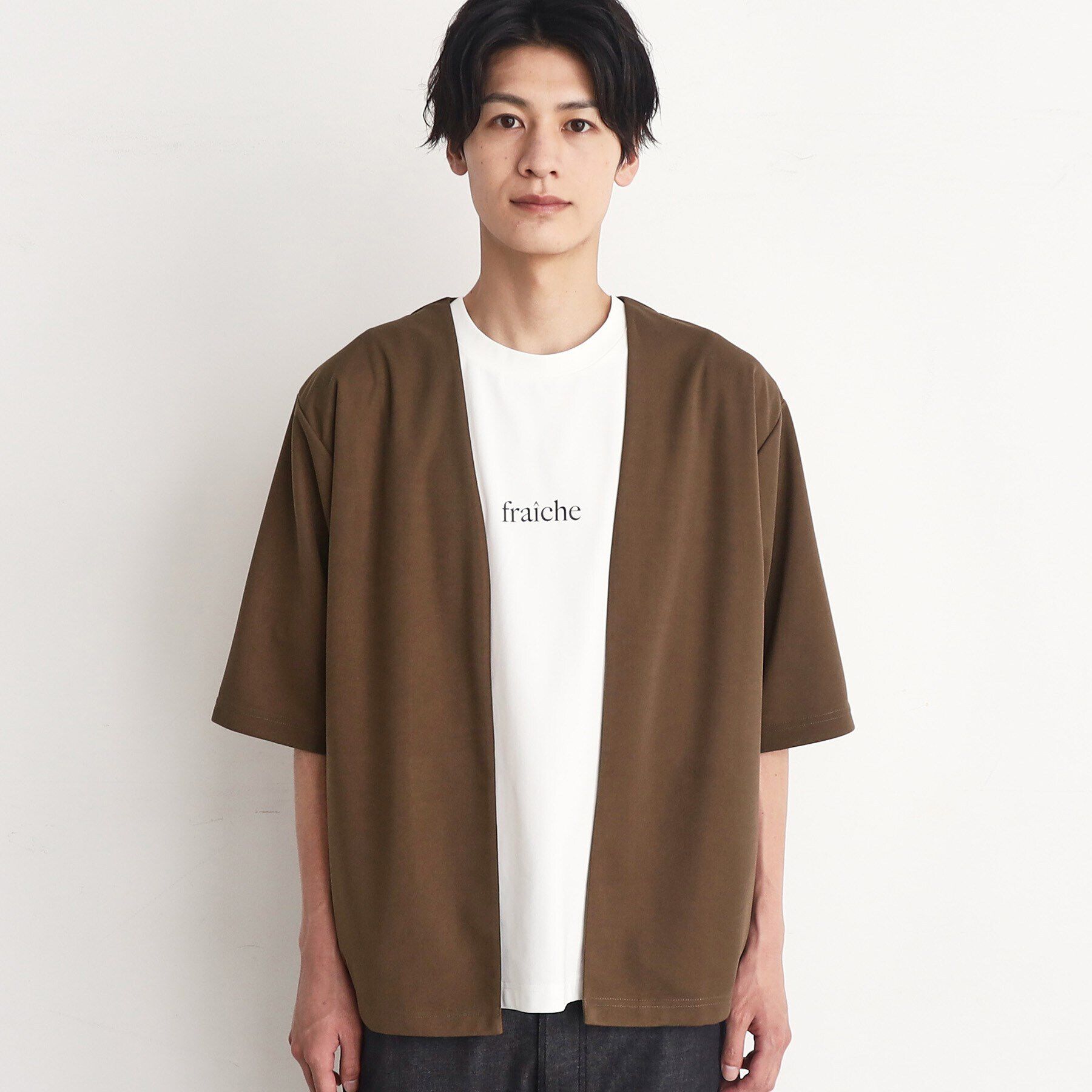 THE SHOP TK「【インナー&times;五分袖カーデ セットアイテム】梨地ハーフスリーブカーディガン&times;ライトパーフェクティー」|カーディガン|