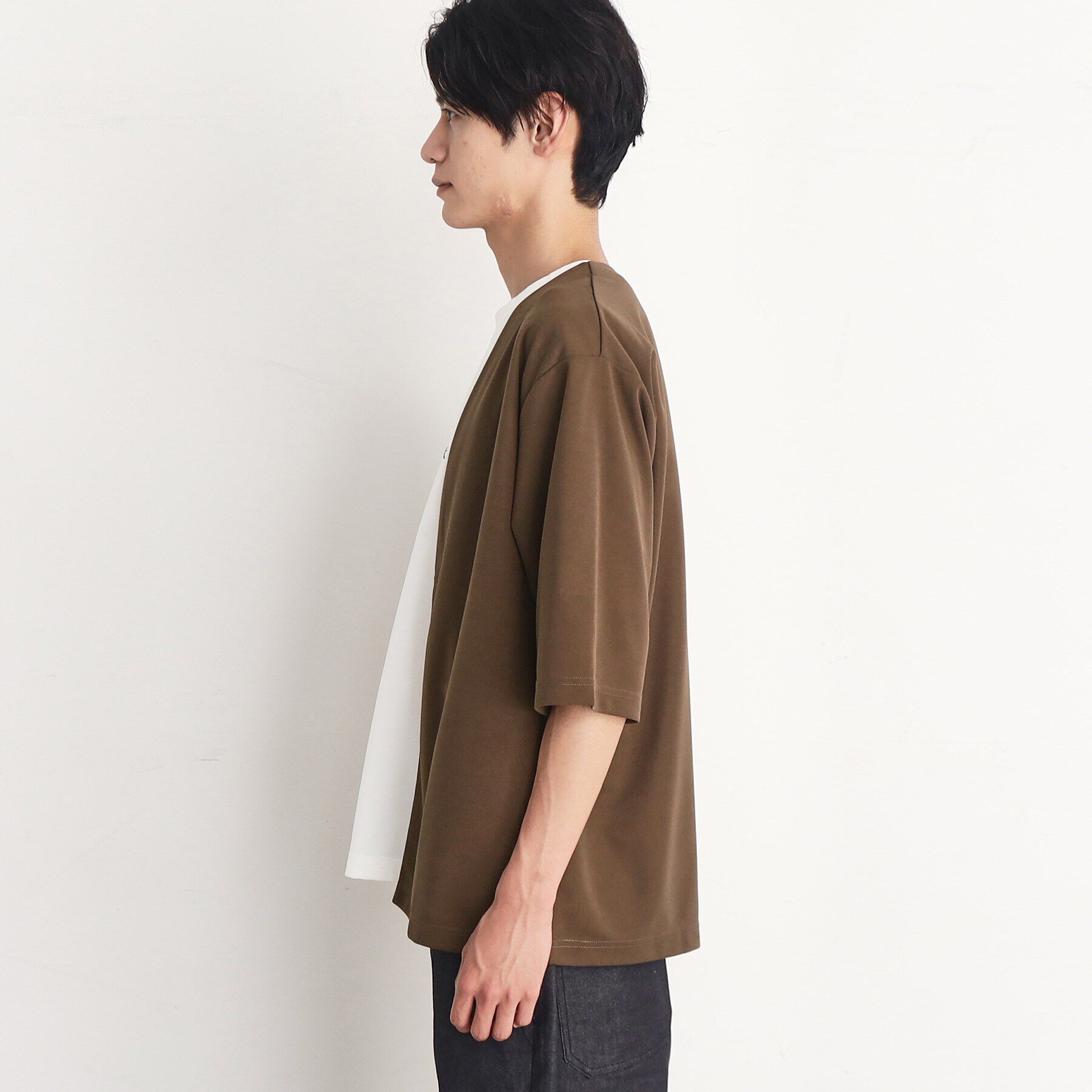 THE SHOP TK「【インナー&times;五分袖カーデ セットアイテム】梨地ハーフスリーブカーディガン&times;ライトパーフェクティー」|カーディガン|