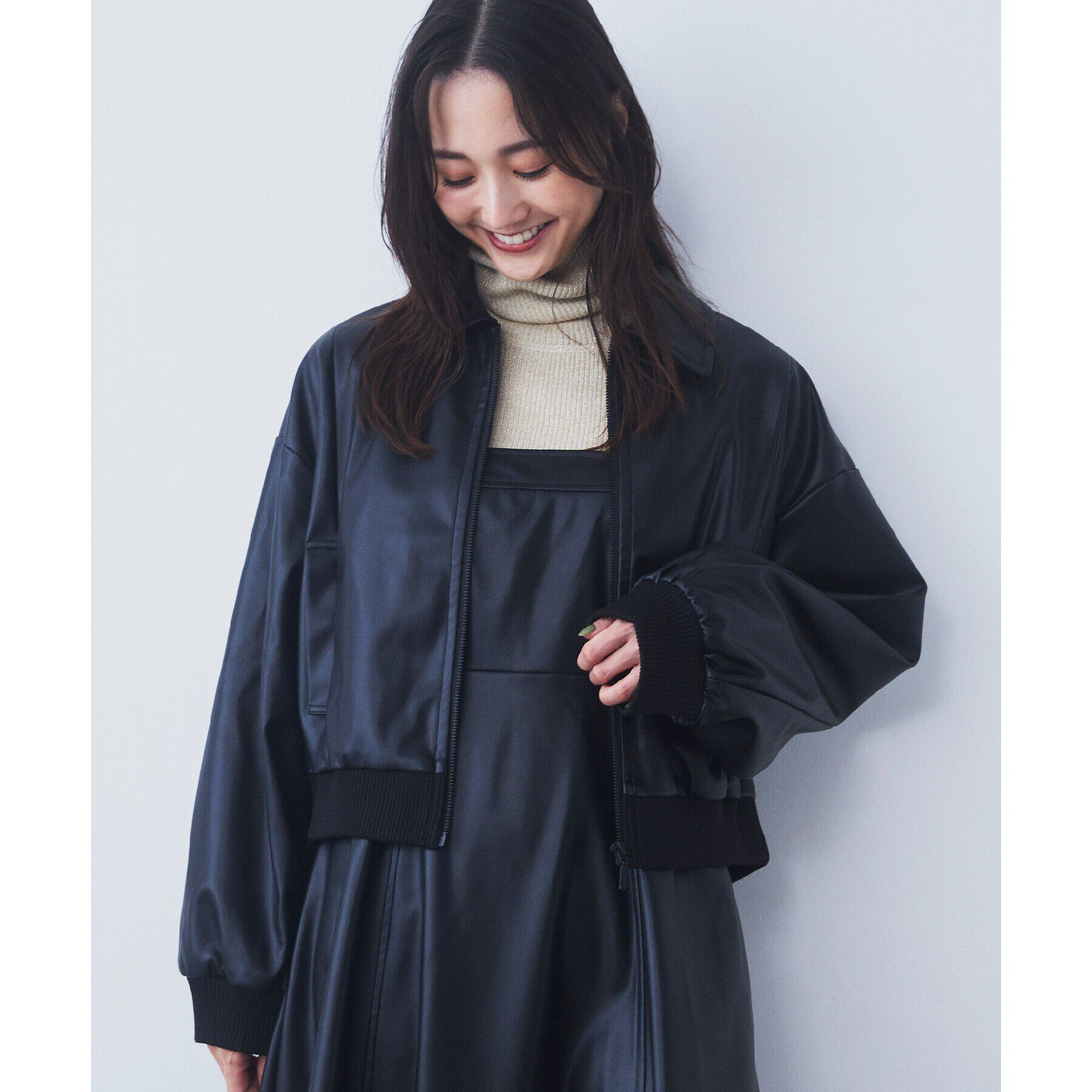 THE SHOP TK「【ヒルナンデス！で紹介】合皮リブブルゾン /環境に優しい」|ブルゾン・スタジャン|