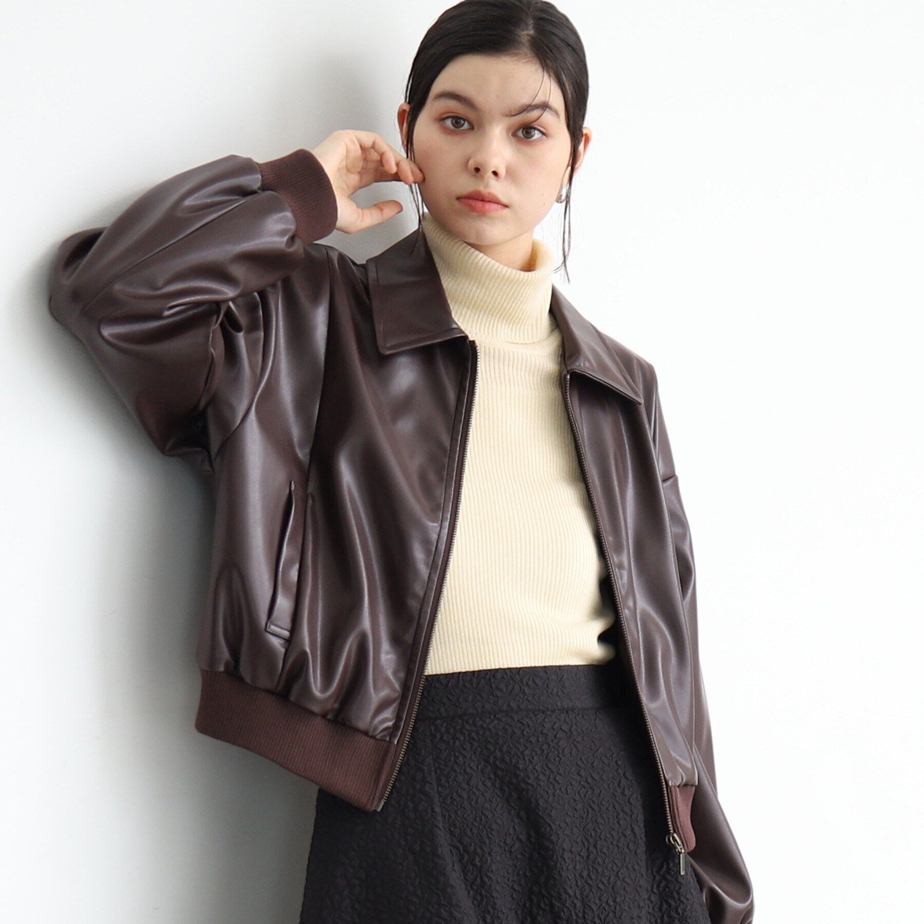 THE SHOP TK「【ヒルナンデス！で紹介】合皮リブブルゾン /環境に優しい」|ブルゾン・スタジャン|