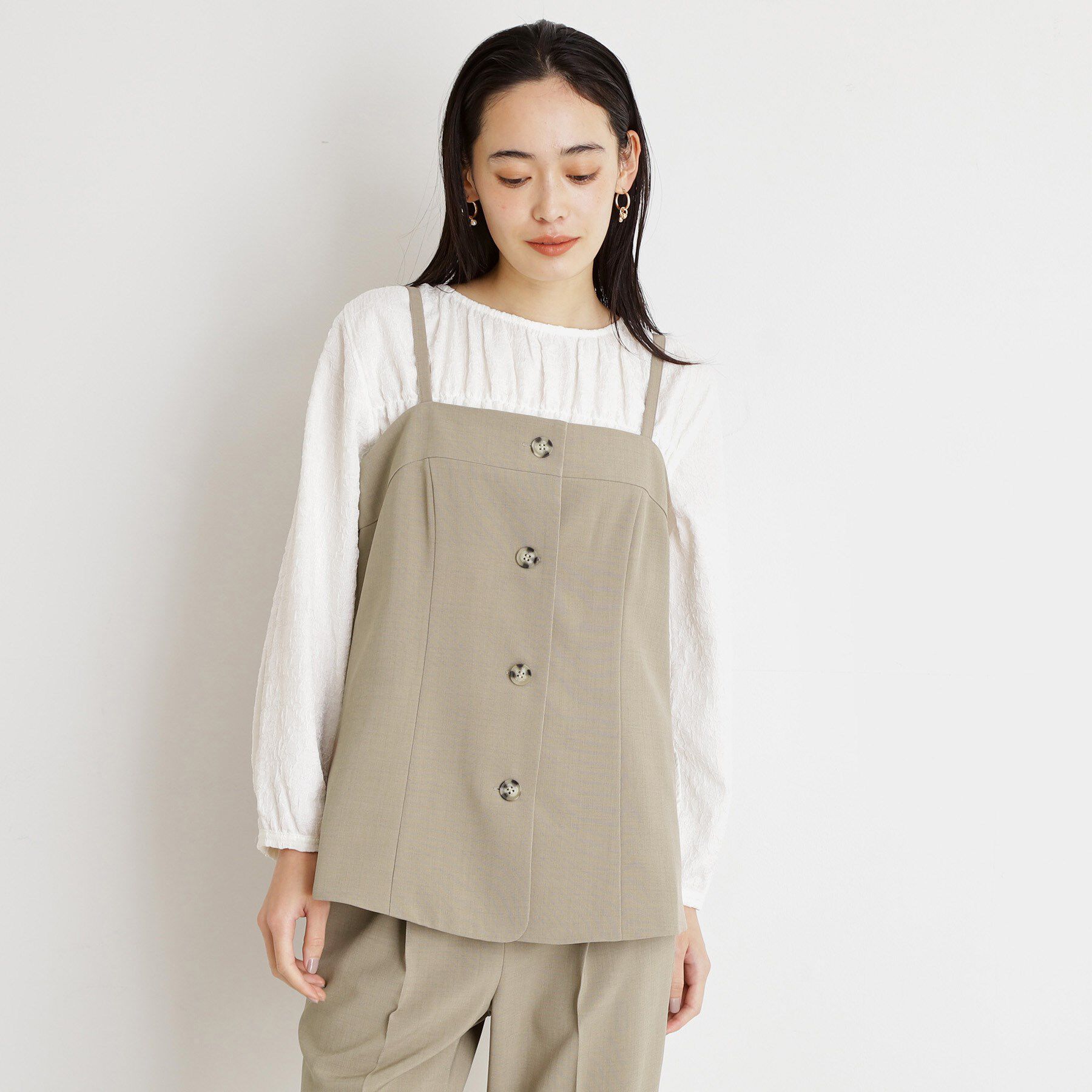 THE SHOP TK「麻調キャミビスチェ【洗濯機OK】」|キャミソール|ベージュ(052)