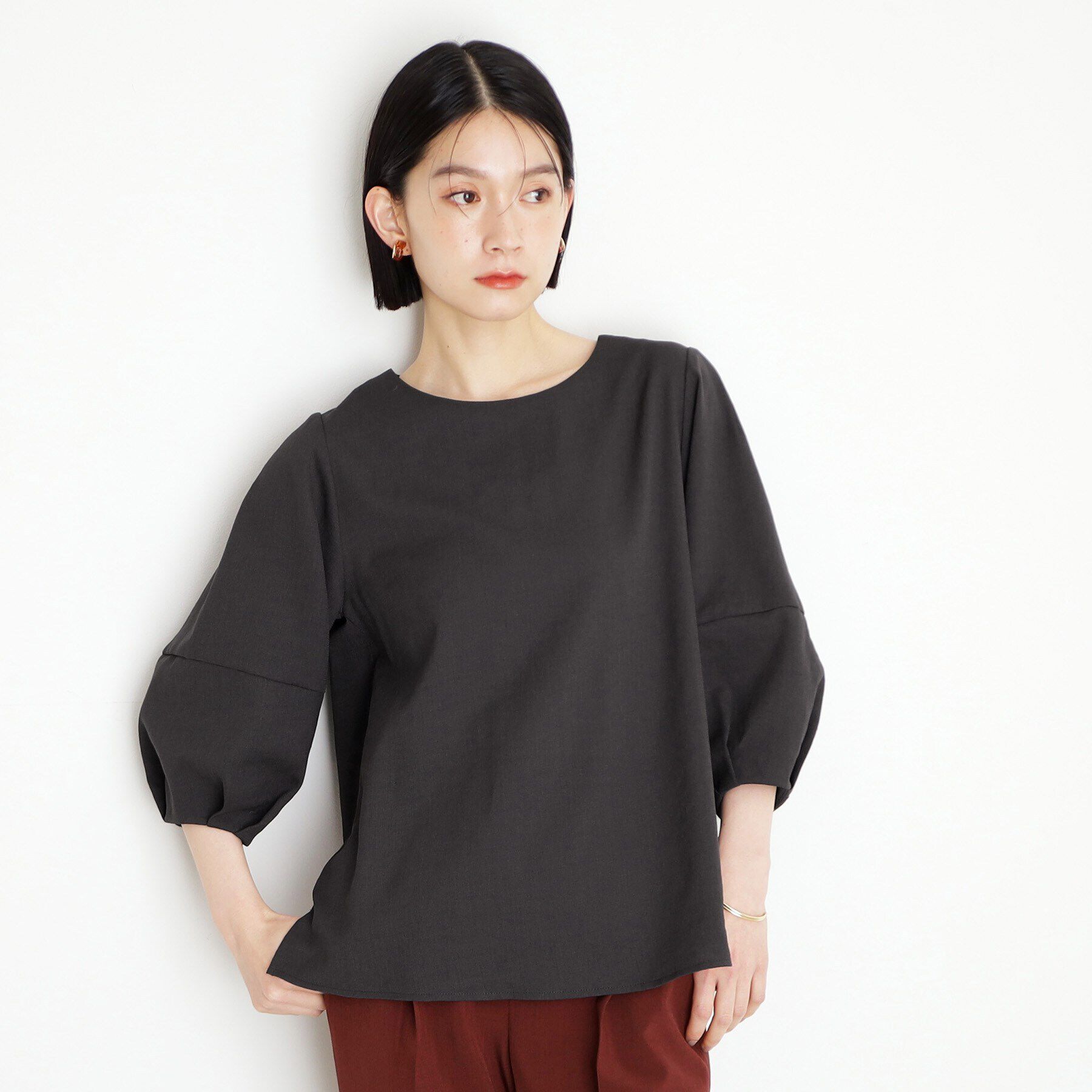 THE SHOP TK「麻調ランタン袖ブラウス【洗える】」|シャツ・ブラウス|スミクロ(018)