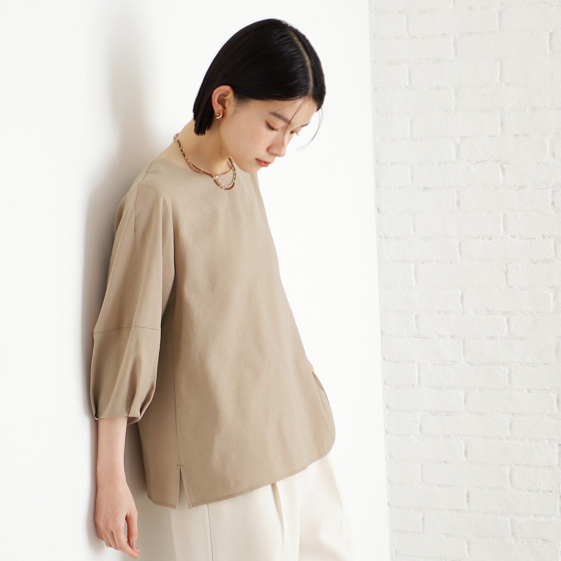 THE SHOP TK「麻調ランタン袖ブラウス【洗える】」|シャツ・ブラウス|