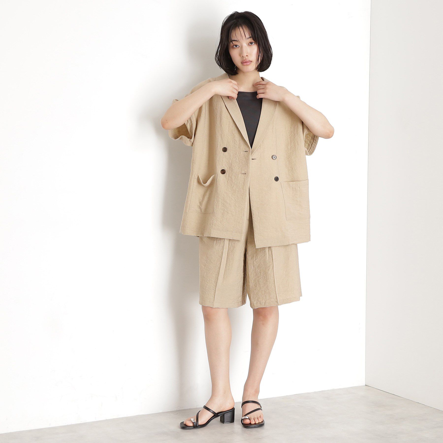 THE SHOP TK「リネン混半袖テーラージャケット【洗える/セットアップ可】」|テーラードジャケット|