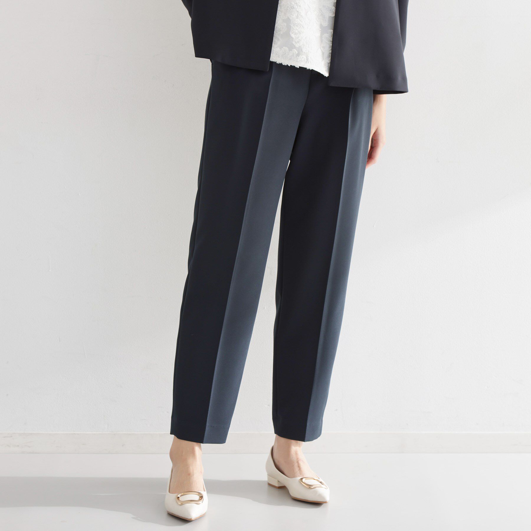 THE SHOP TK「【通勤・セレモニー】美脚シルエット ダブルクロステーパードパンツ/セットアップ可」|その他|ネイビー(094)