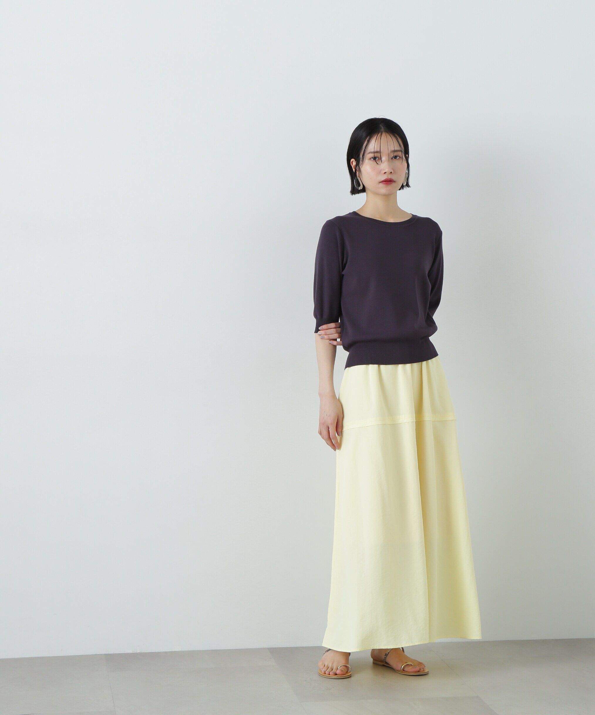  「総針クルーネック五分袖ニット」|ニット・セーター|