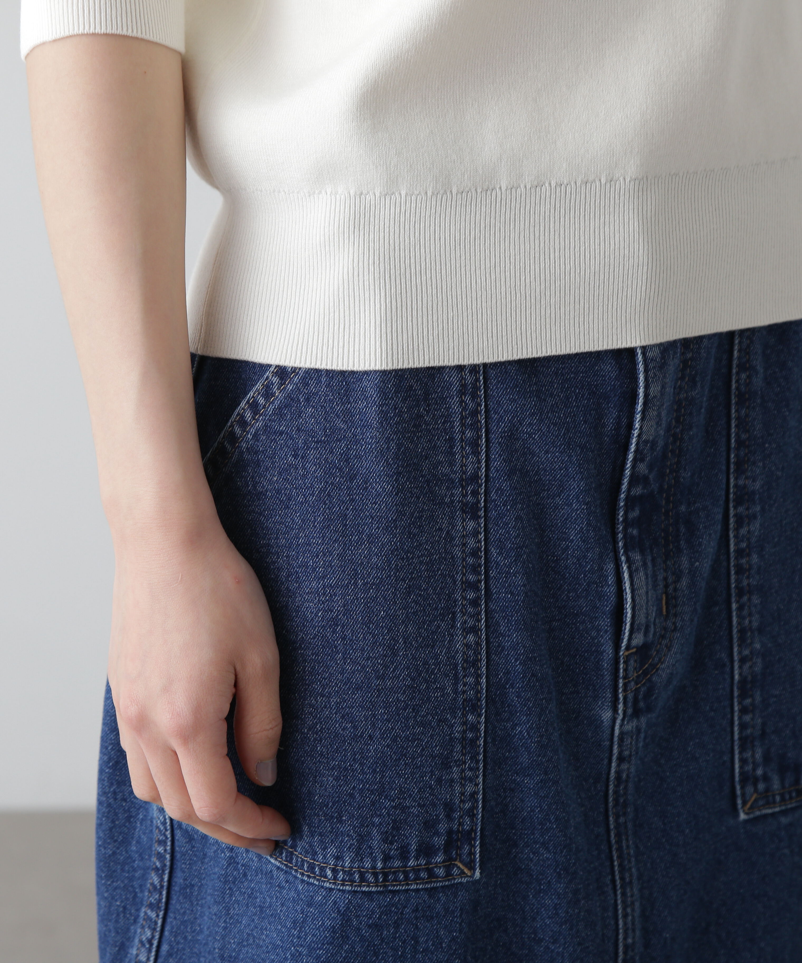  「総針クルーネック五分袖ニット」|ニット・セーター|