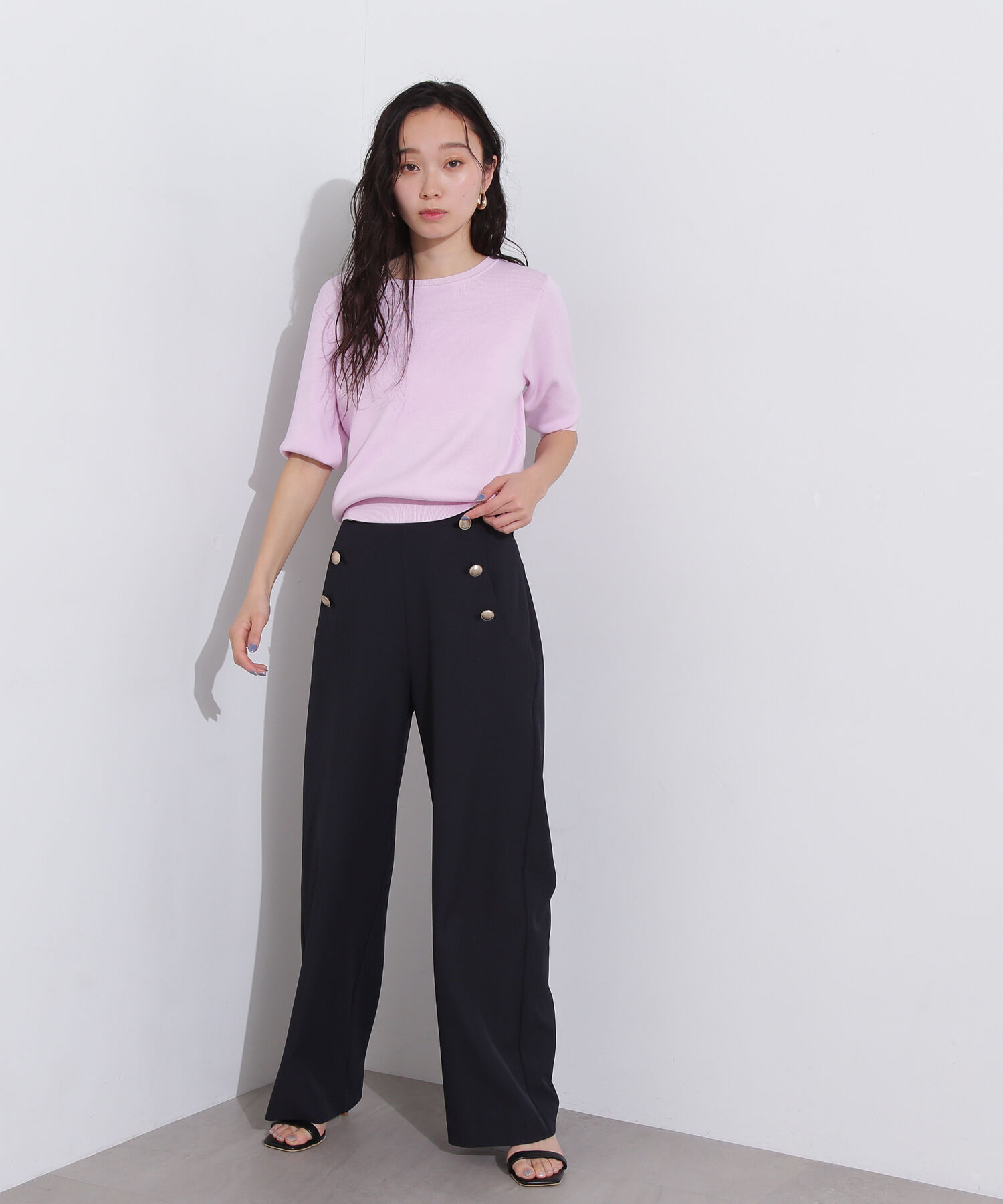  「総針クルーネック五分袖ニット」|ニット・セーター|