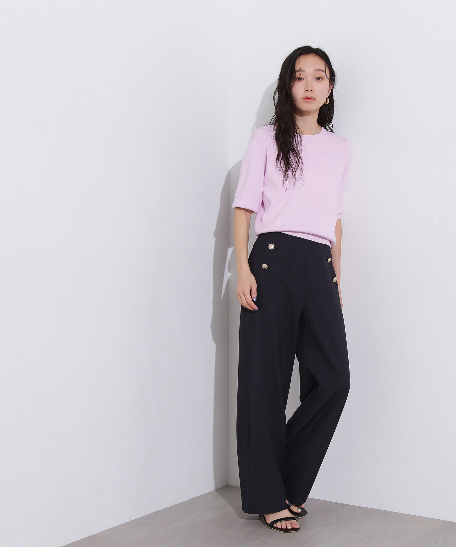  「総針クルーネック五分袖ニット」|ニット・セーター|