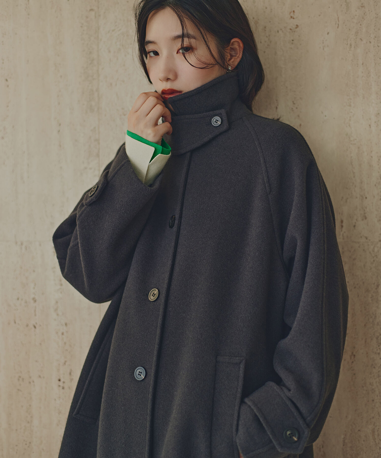  「ステンカラーロングコート」|その他|チャコール1