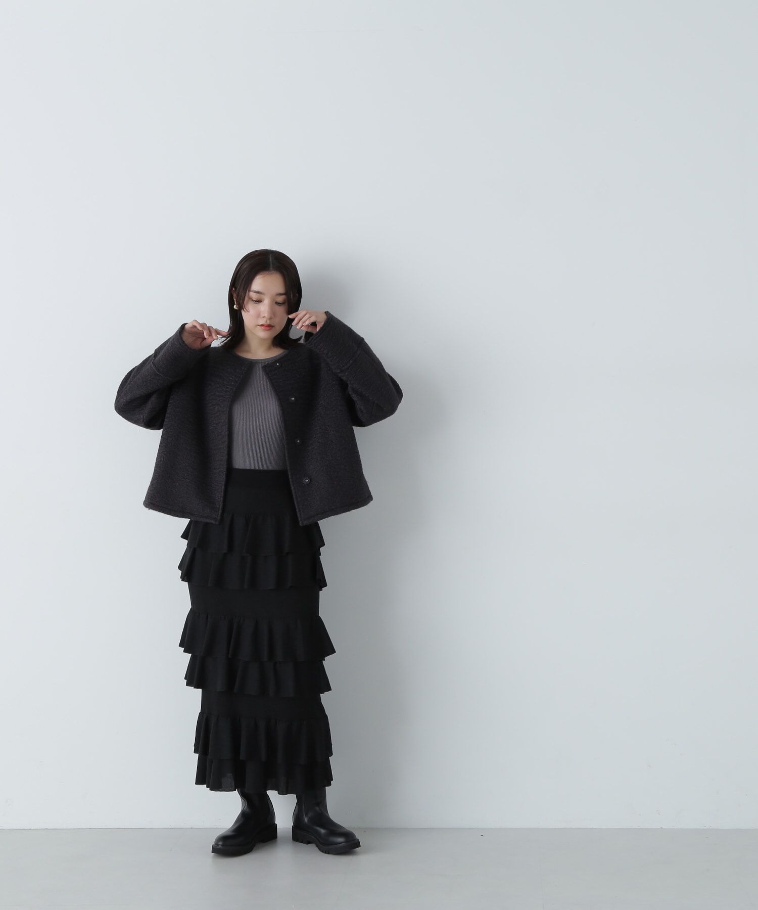  「ノーカラーウェーブシャギーブルゾン　24AW」|ブルゾン・スタジャン|