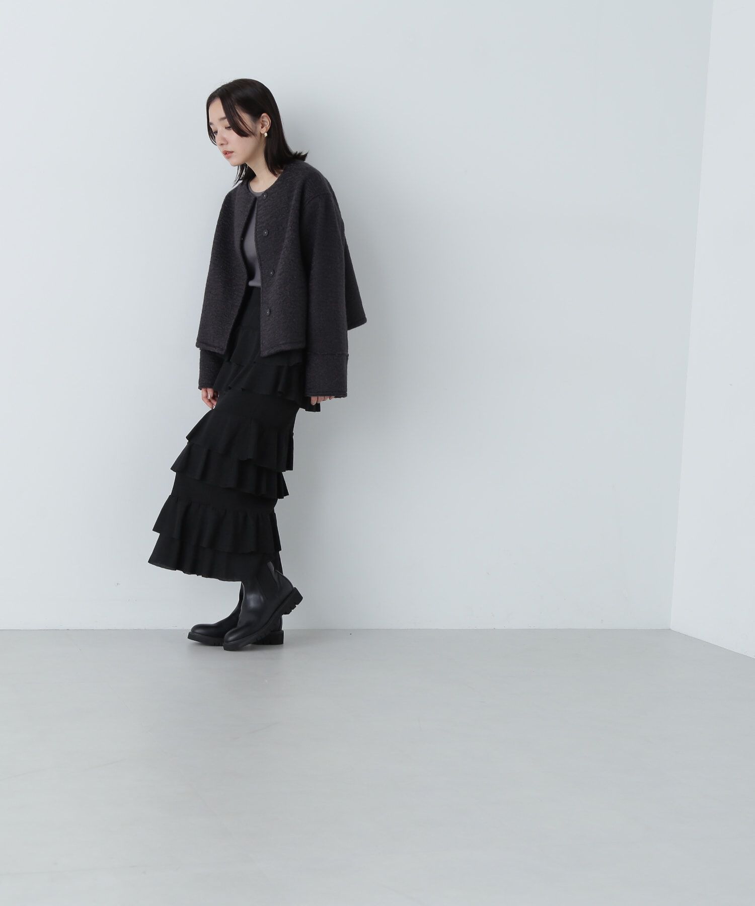  「ノーカラーウェーブシャギーブルゾン　24AW」|ブルゾン・スタジャン|