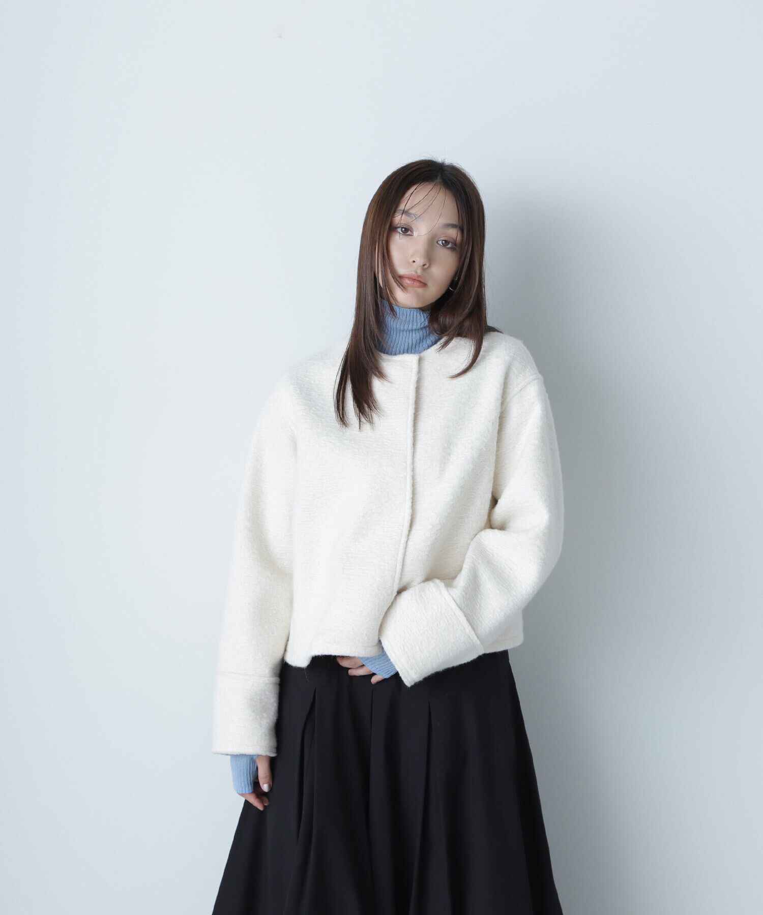  「ノーカラーウェーブシャギーブルゾン　24AW」|ブルゾン・スタジャン|オフ1