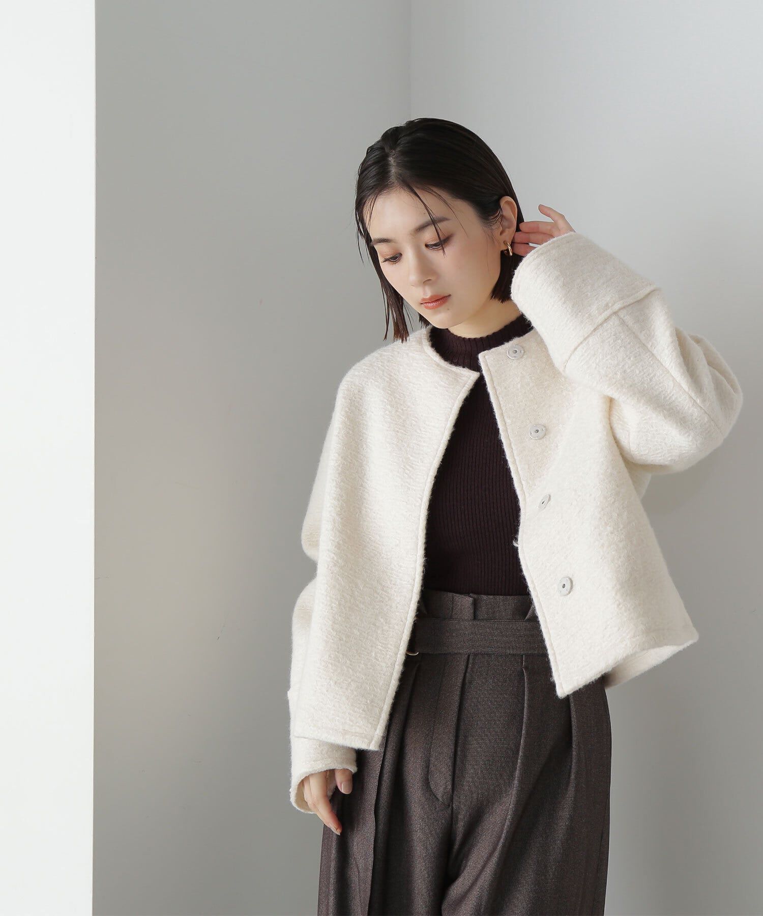  「ノーカラーウェーブシャギーブルゾン　24AW」|ブルゾン・スタジャン|