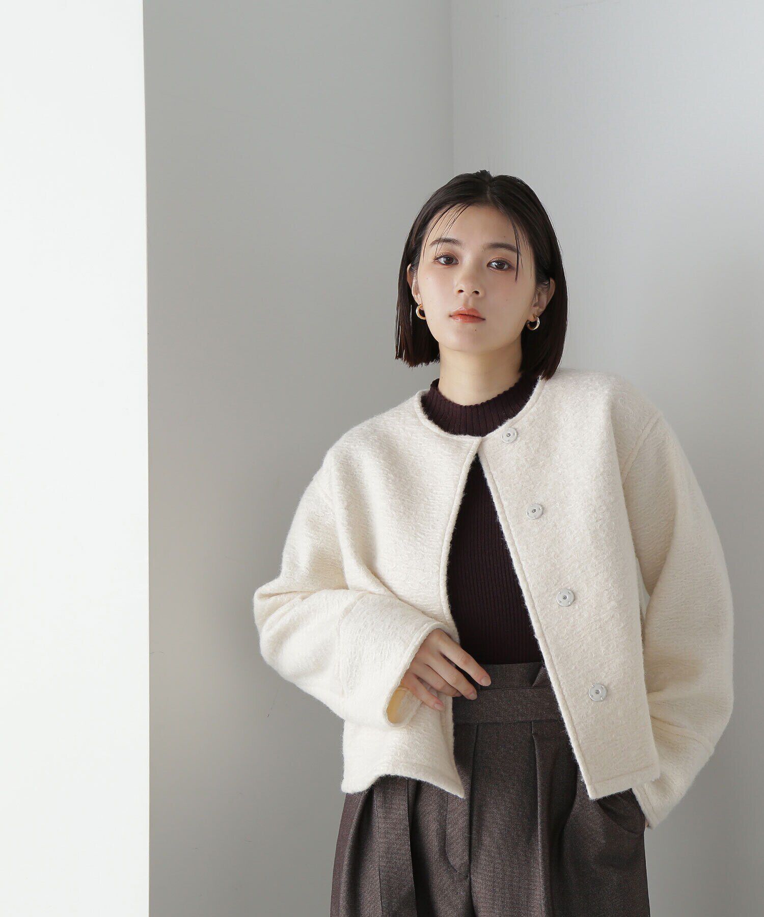  「ノーカラーウェーブシャギーブルゾン　24AW」|ブルゾン・スタジャン|