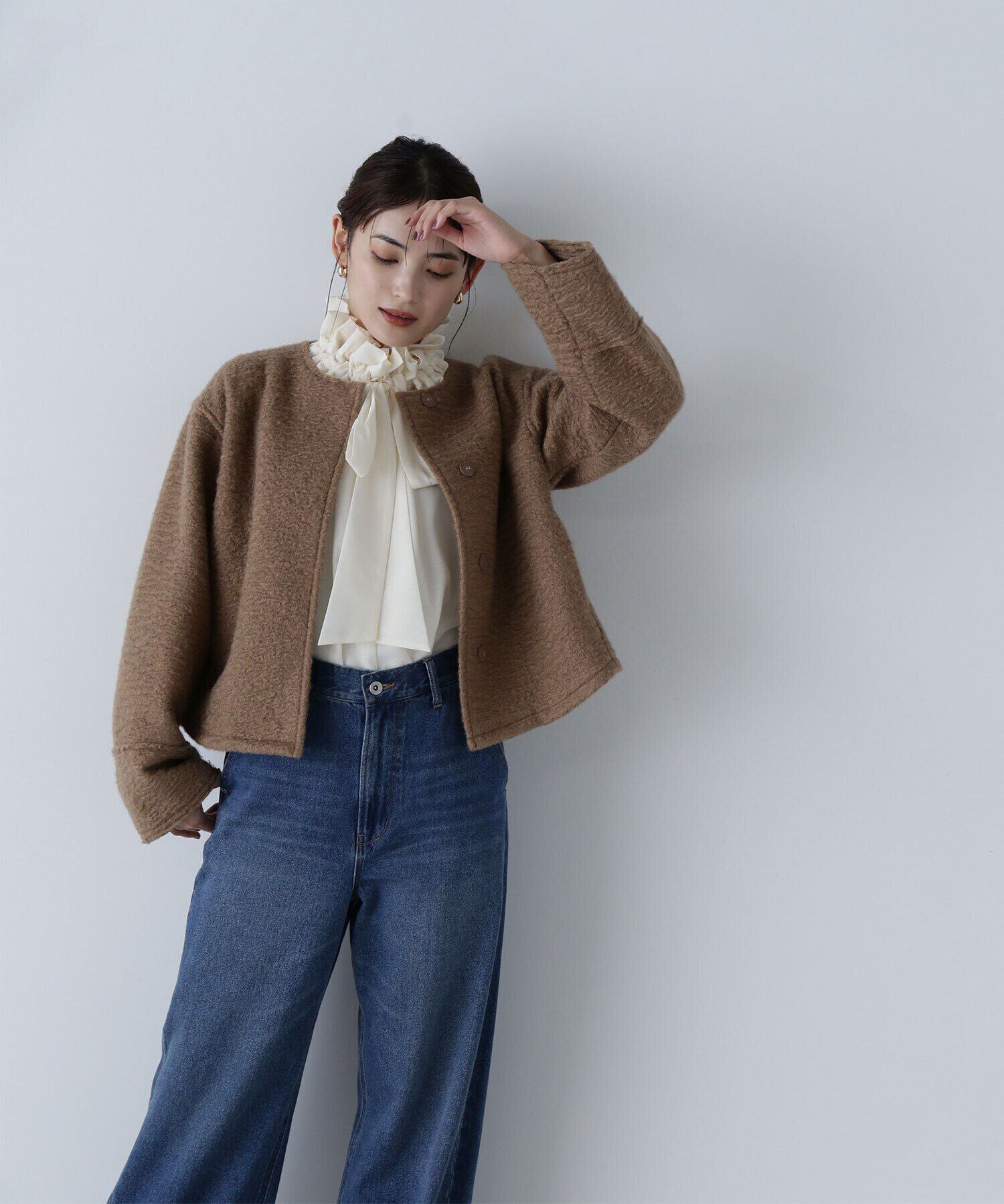  「ノーカラーウェーブシャギーブルゾン　24AW」|ブルゾン・スタジャン|