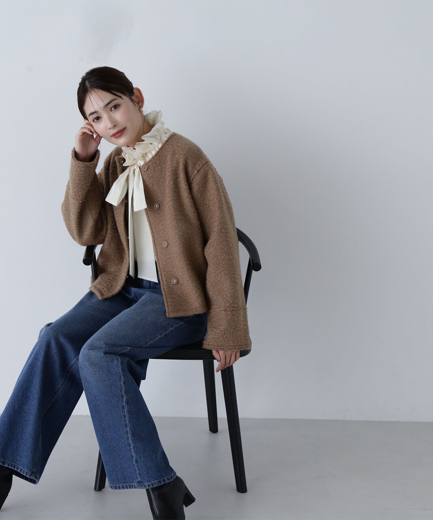  「ノーカラーウェーブシャギーブルゾン　24AW」|ブルゾン・スタジャン|