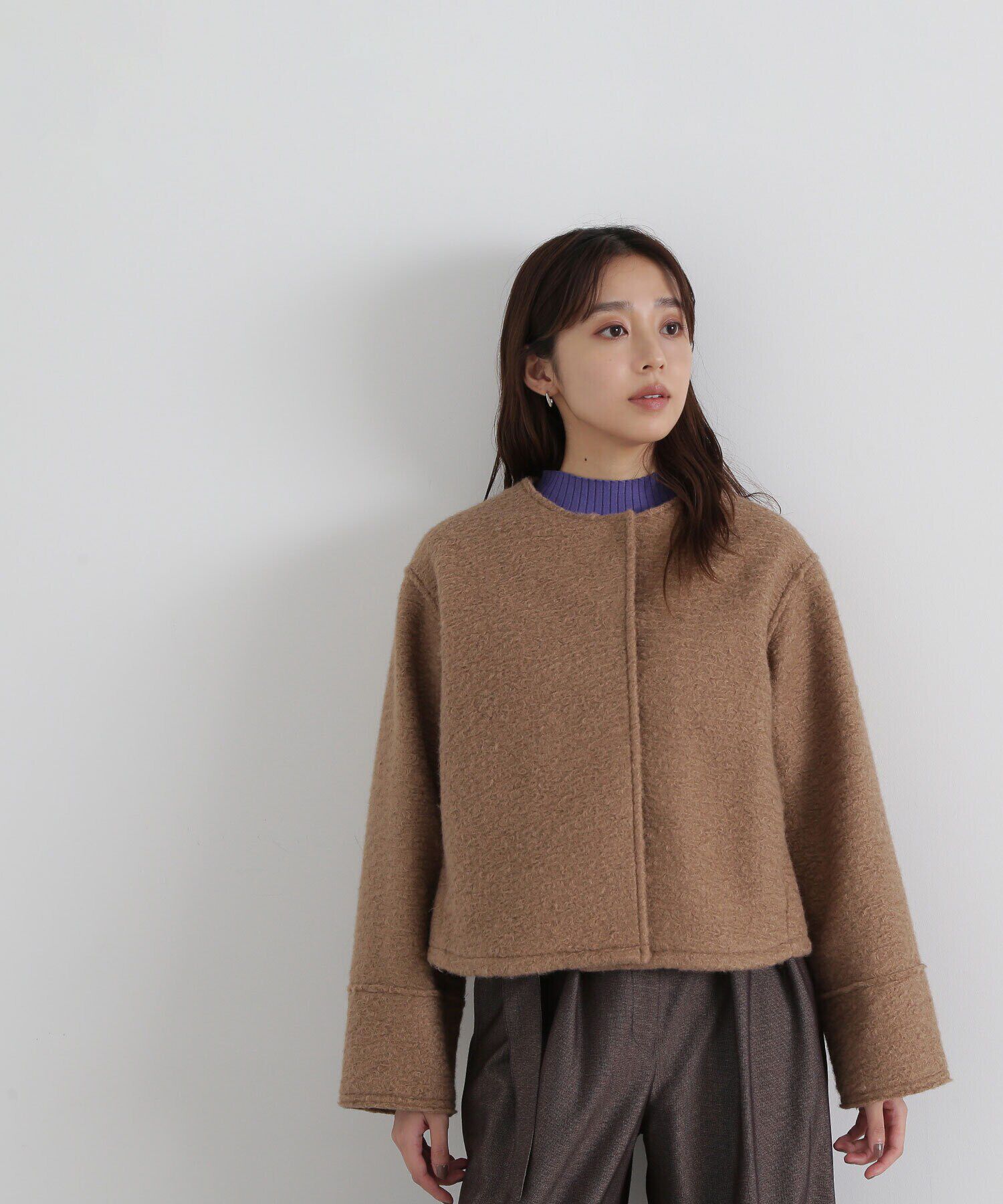  「ノーカラーウェーブシャギーブルゾン　24AW」|ブルゾン・スタジャン|