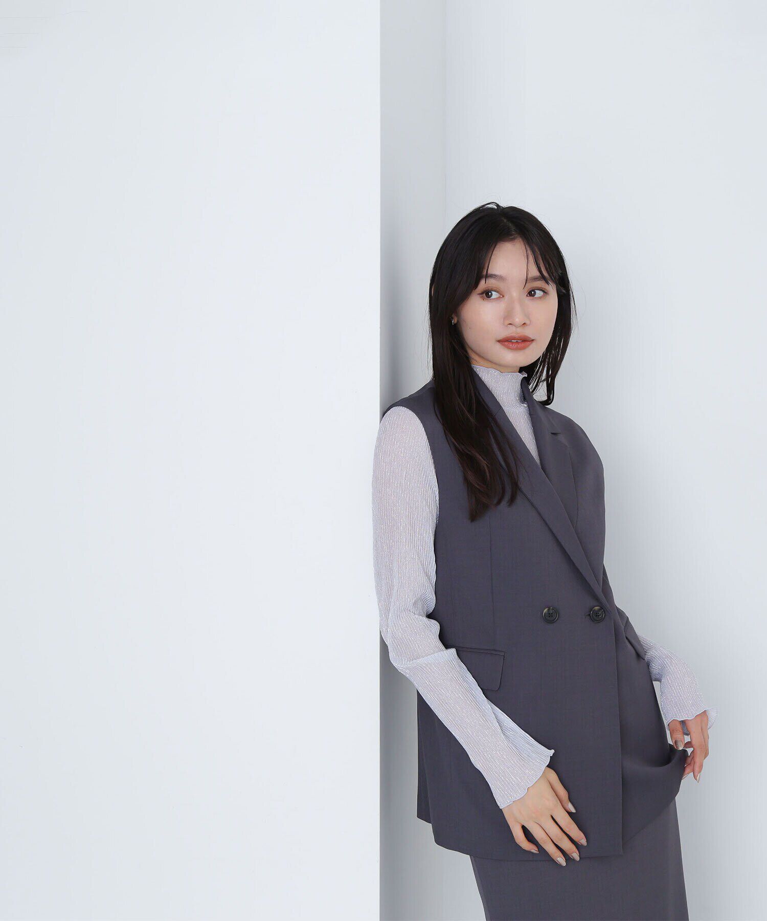  「＜クリアツイルセットアップシリーズ＞テーラードジレ」|ブルゾン・スタジャン|チャコール1