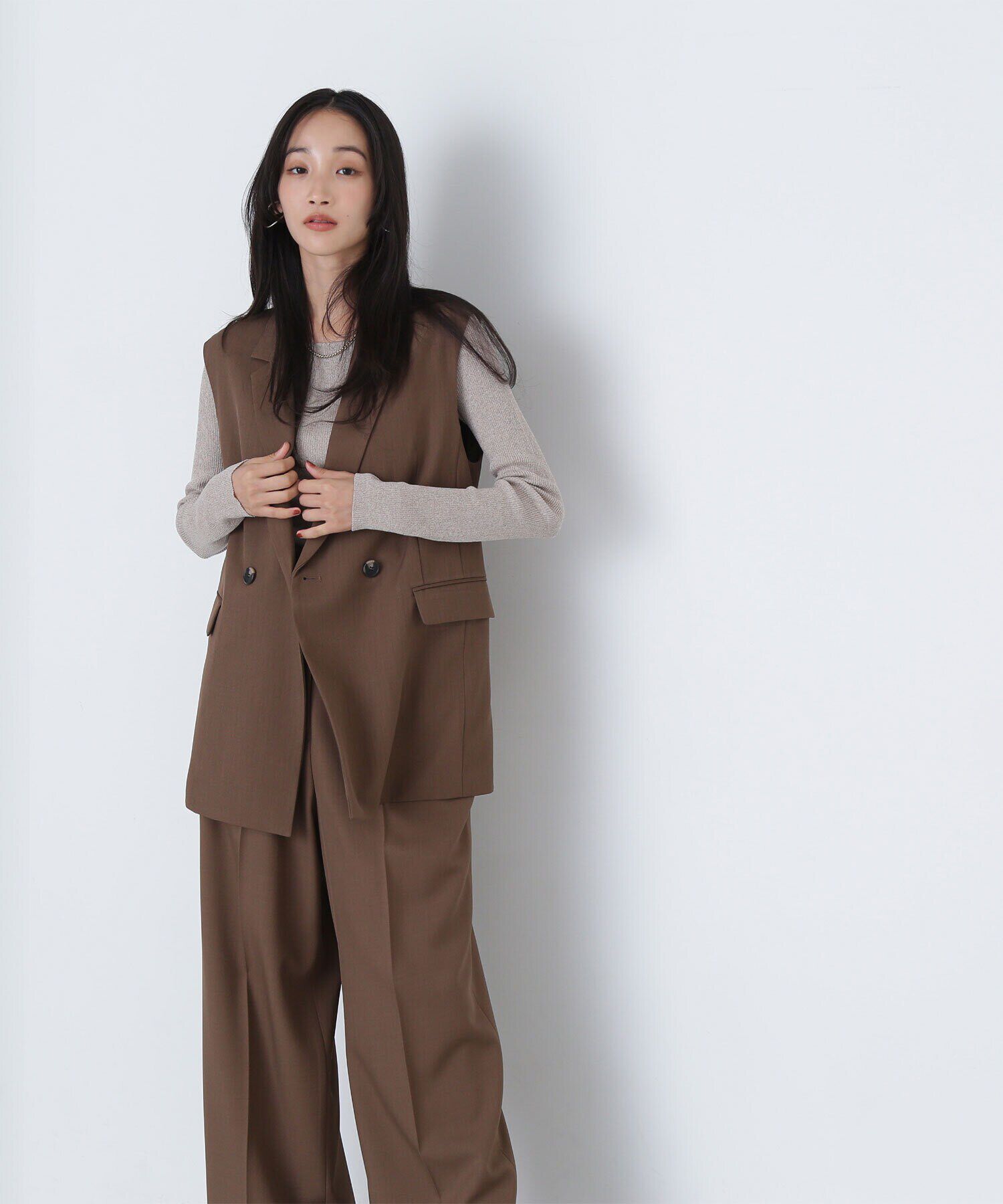  「＜クリアツイルセットアップシリーズ＞テーラードジレ」|ブルゾン・スタジャン|ブラウン