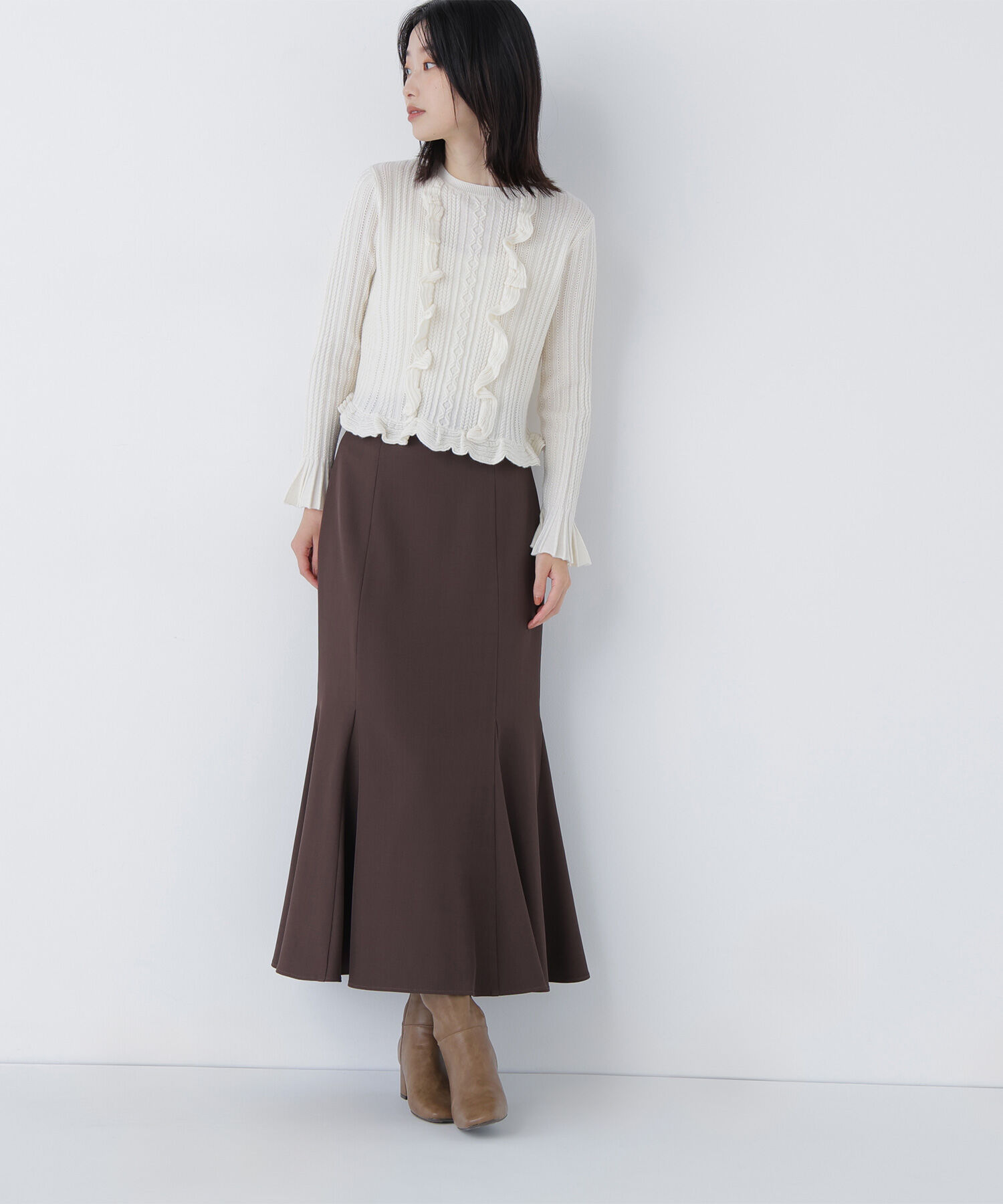  「ヘム切替マーメイドスカート」|スカート|ダークブラウ 1