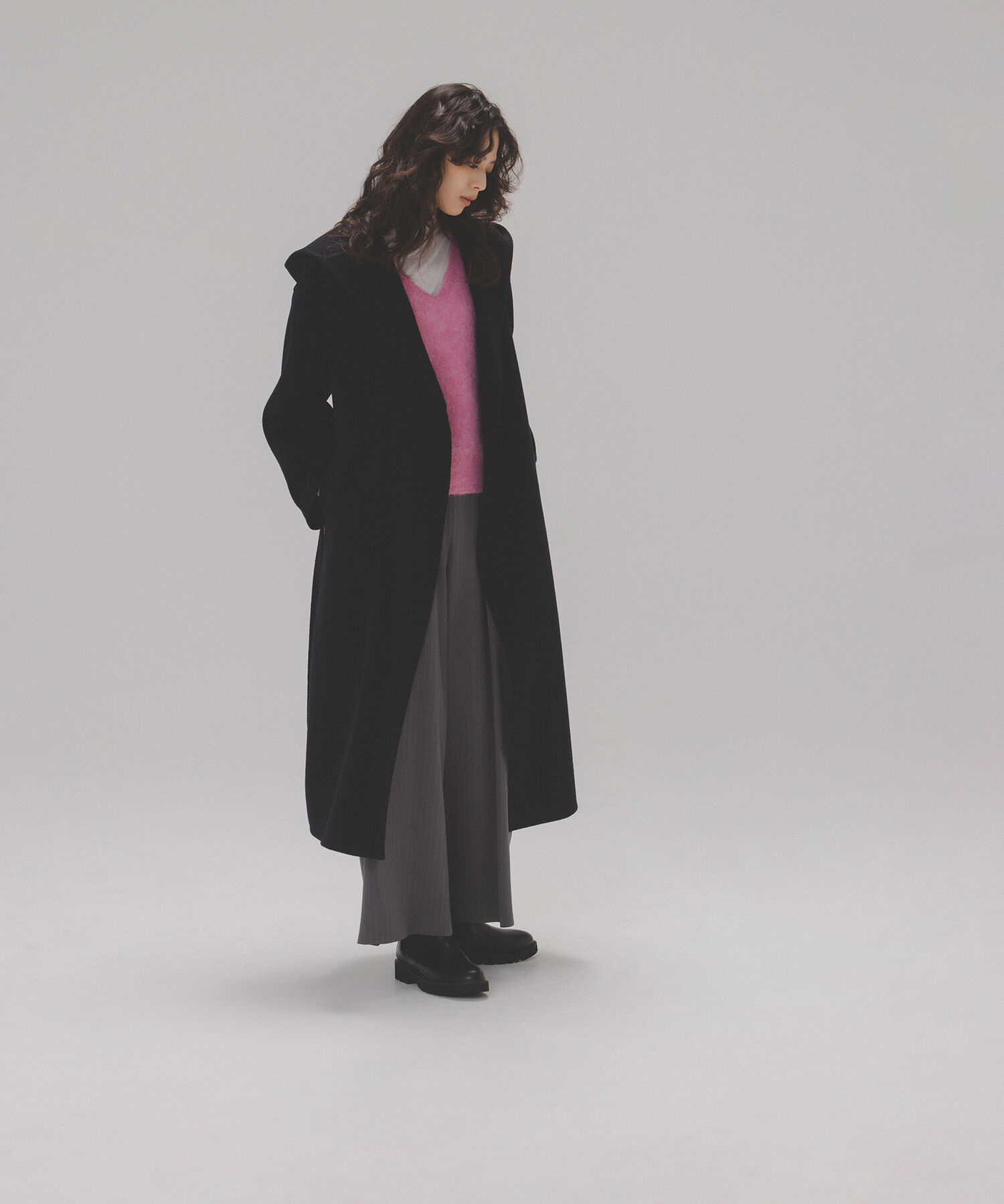  「フーデッドロングコート」|その他|ネイビー