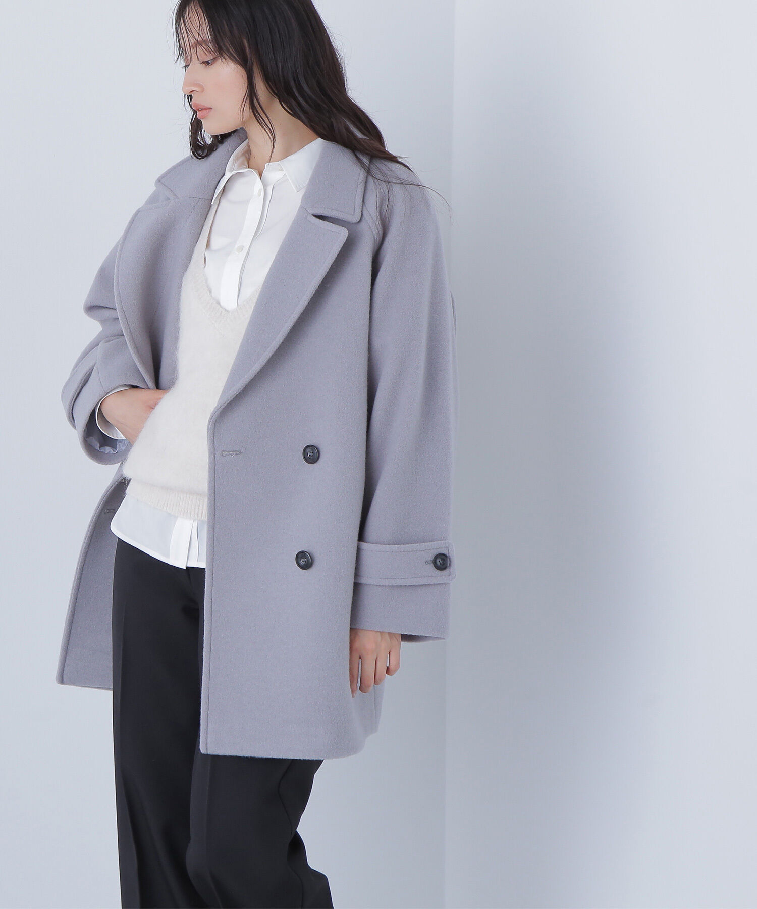  「ダブルブレストフォルムミドルコート」|ブルゾン・スタジャン|