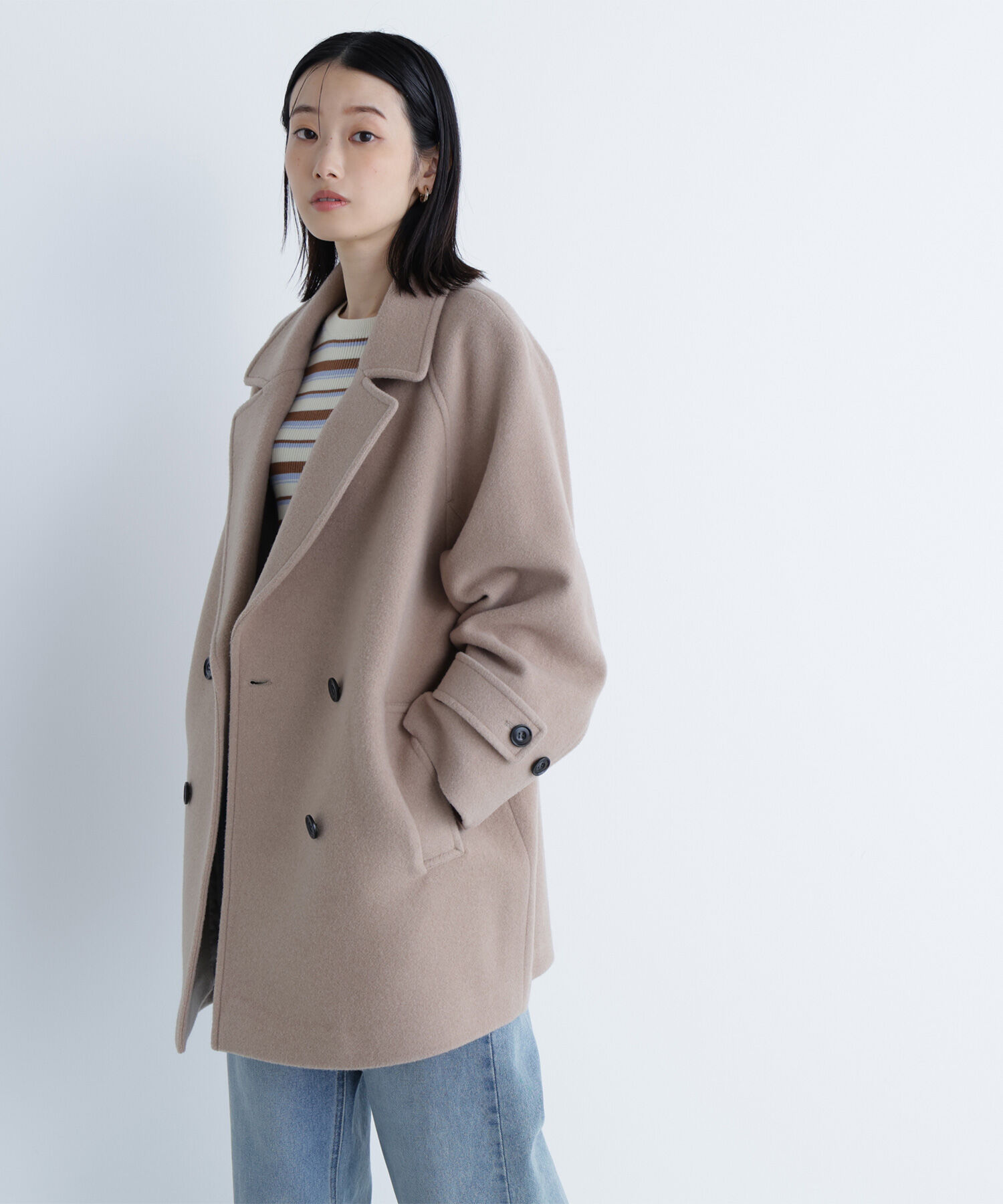  「ダブルブレストフォルムミドルコート」|ブルゾン・スタジャン|