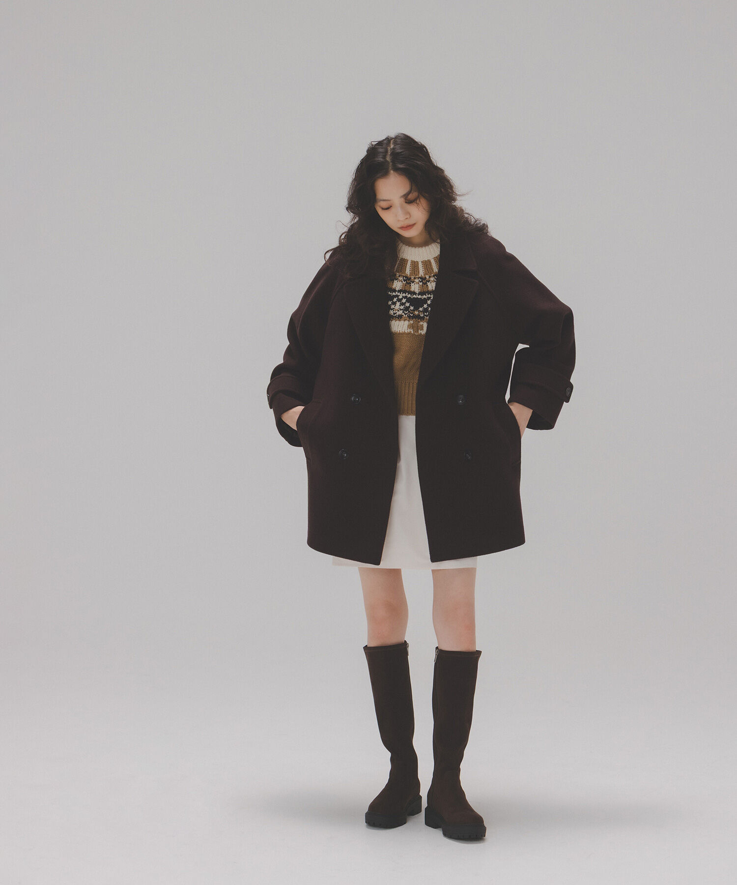  「ダブルブレストフォルムミドルコート」|ブルゾン・スタジャン|