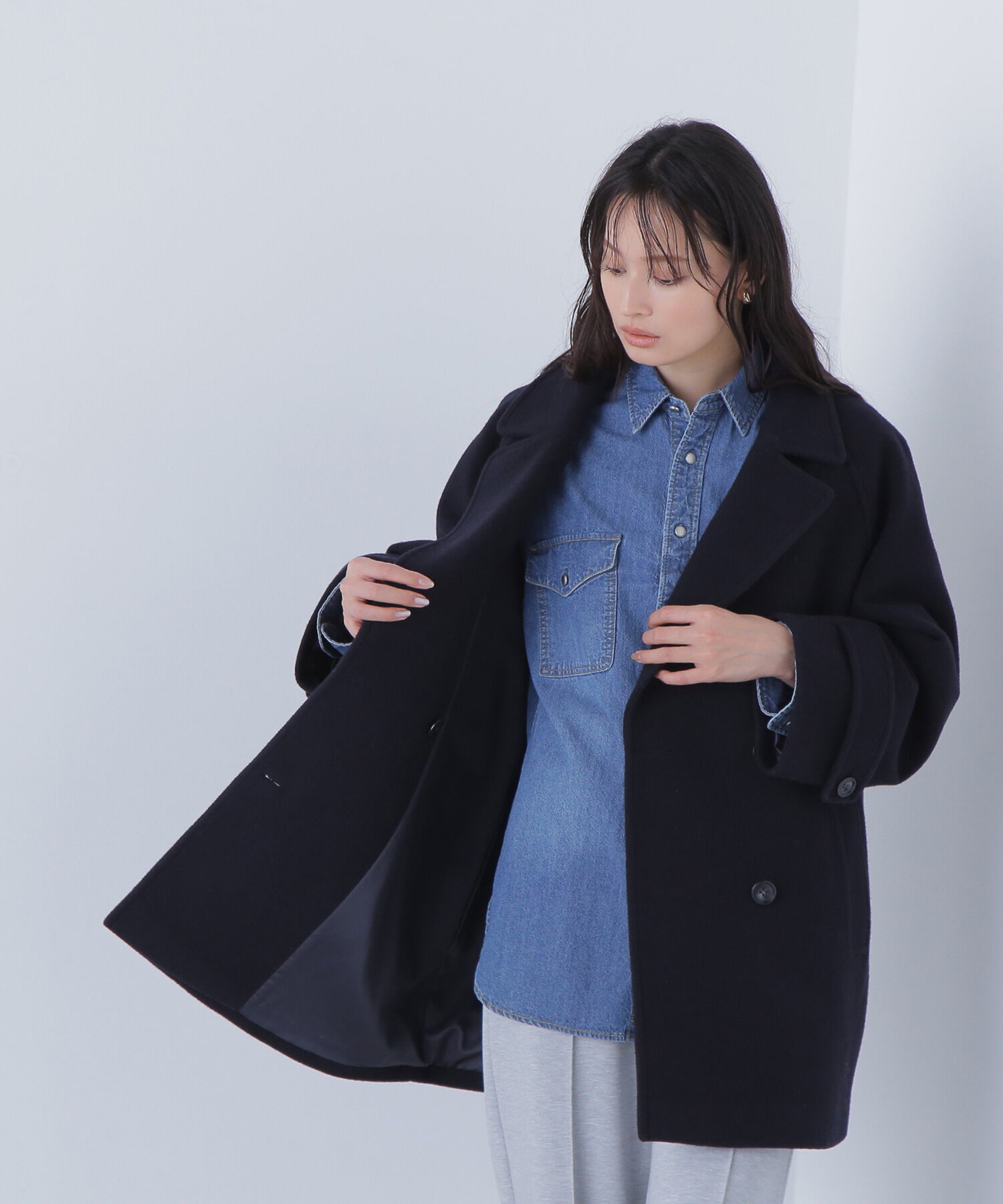  「ダブルブレストフォルムミドルコート」|ブルゾン・スタジャン|