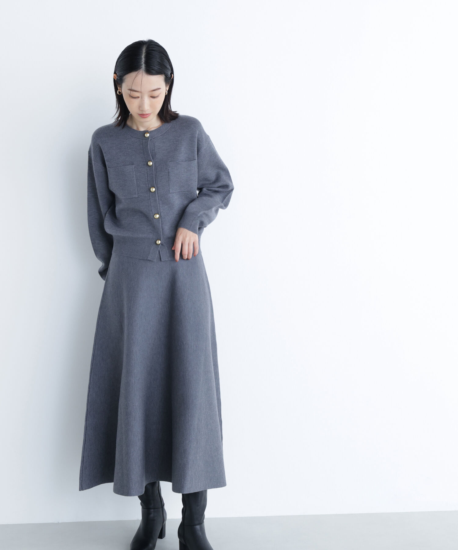  「ダブルフェイスニットセットアップ」|ワンピース|ミディアムグ 1