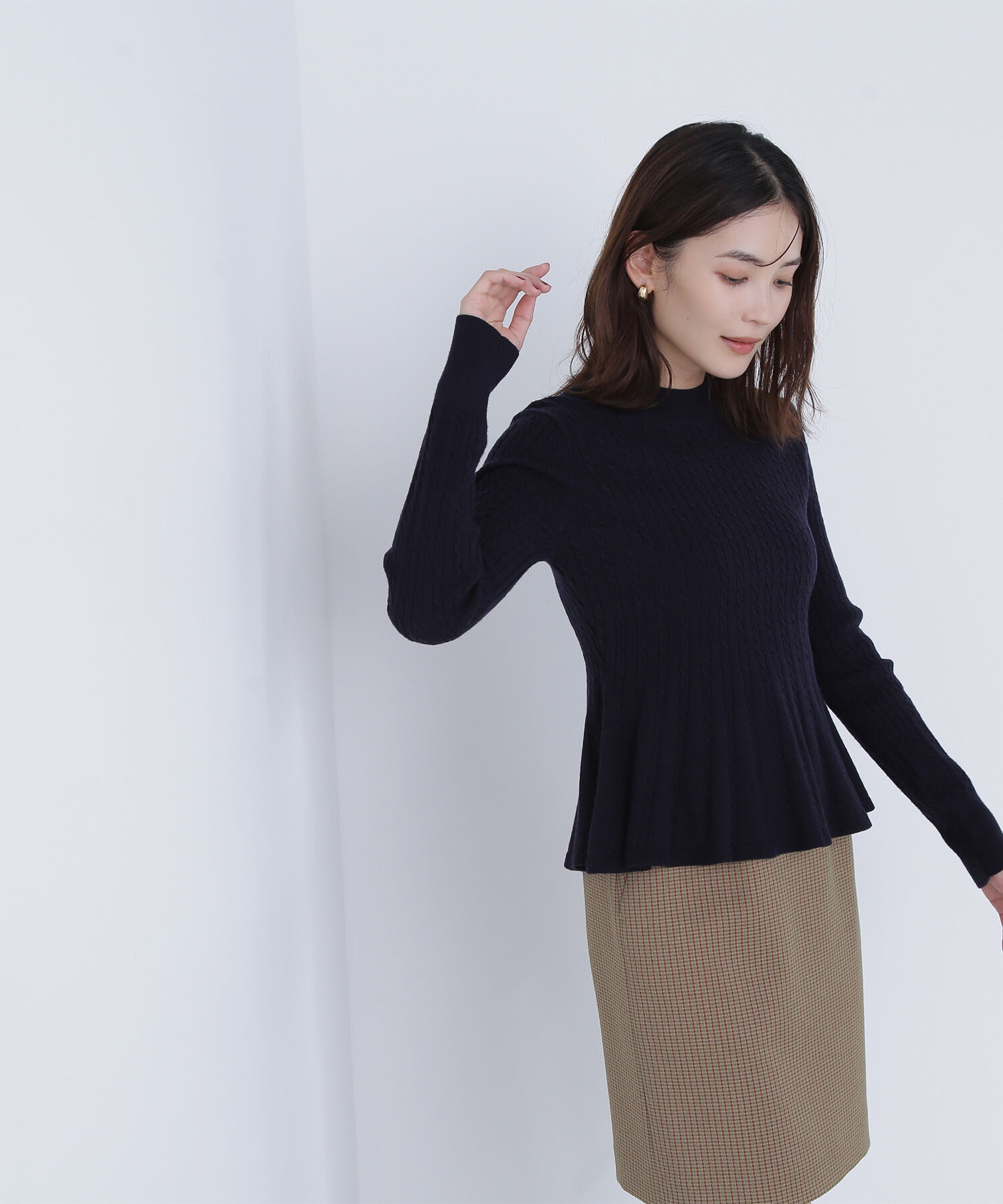  「ケーブルペプラムニット」|ニット・セーター|