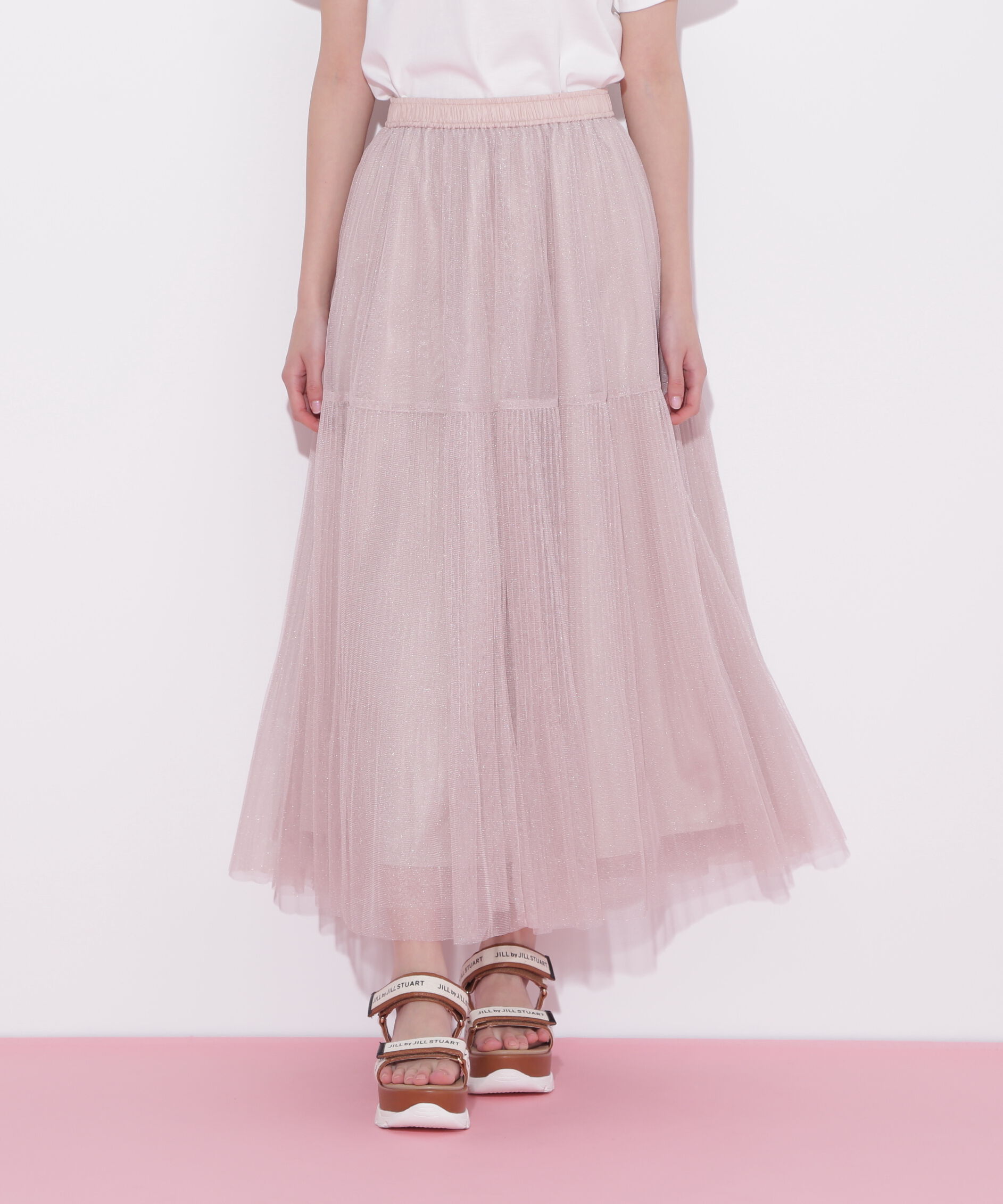  「ボリュームティアードチュールスカート」|スカート|ピンク