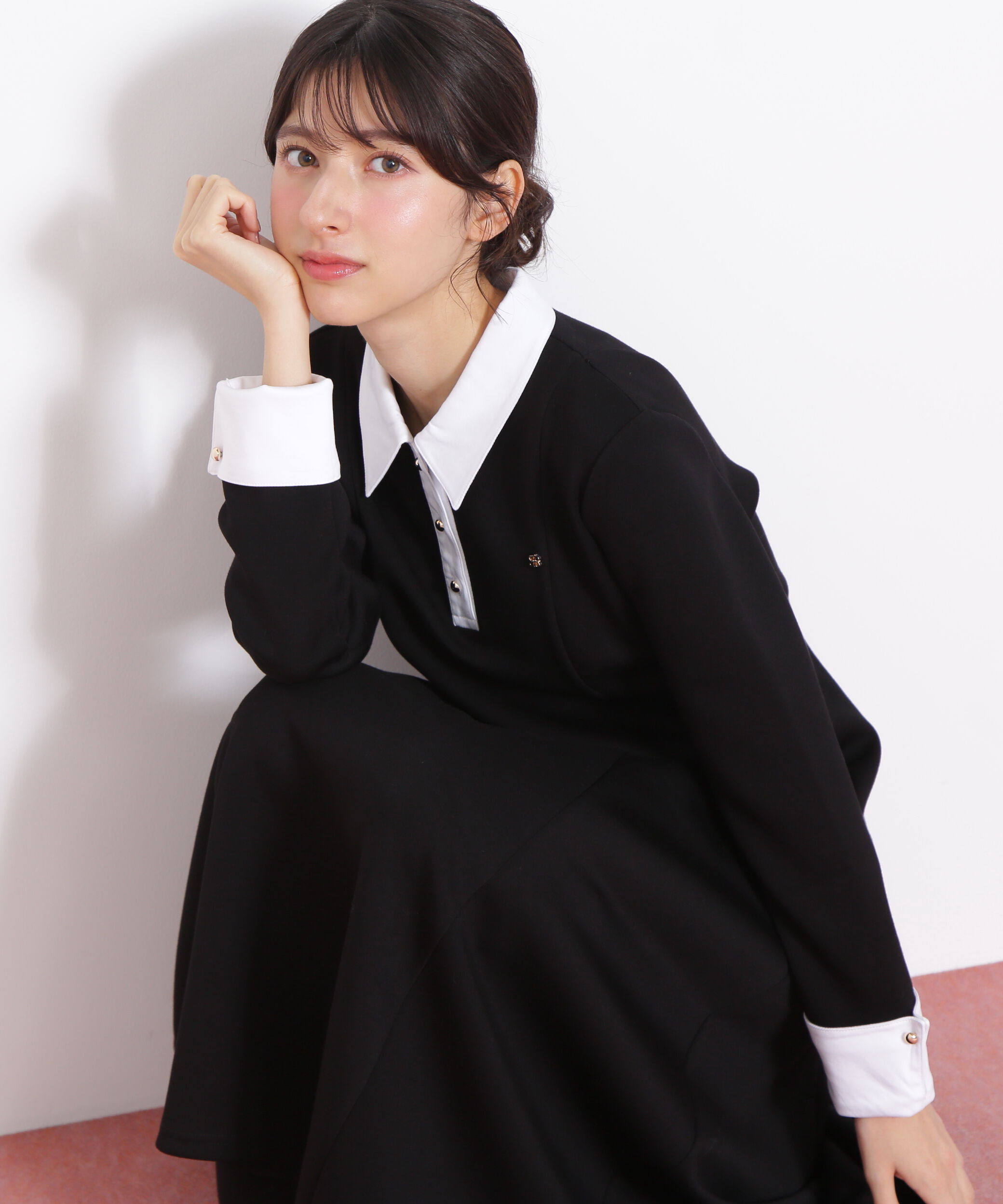  「ポロ衿カットソーフレアワンピース」|ワンピース|